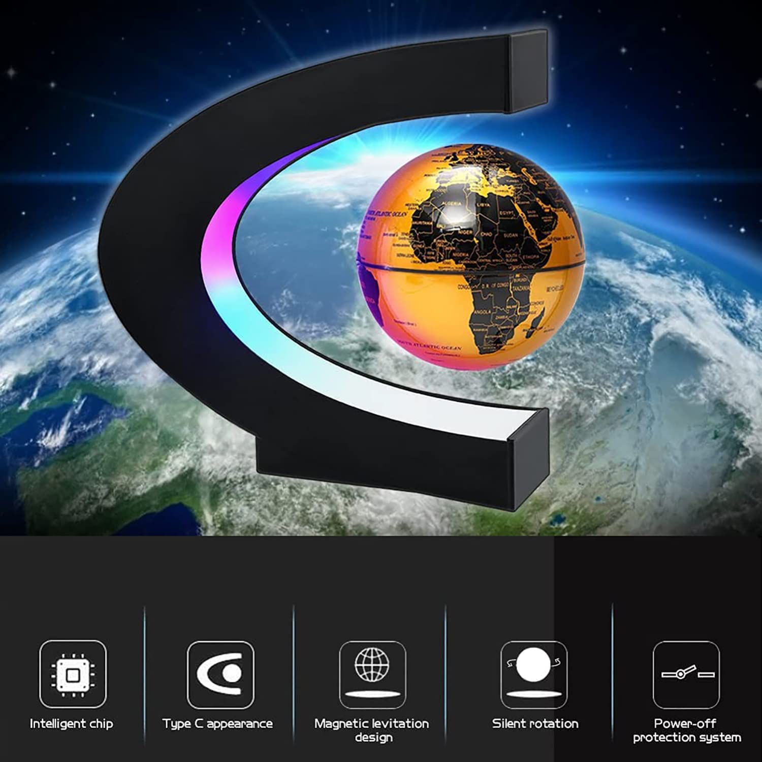 Magnetic Levitation Floating Globe with LED Light - Cool Office Desk Decor for Men, Women, Kids & Gifts - Perfect for Home, Office, Christmas & Birthday Presents - Educational Science Toy & Unique Home Décor