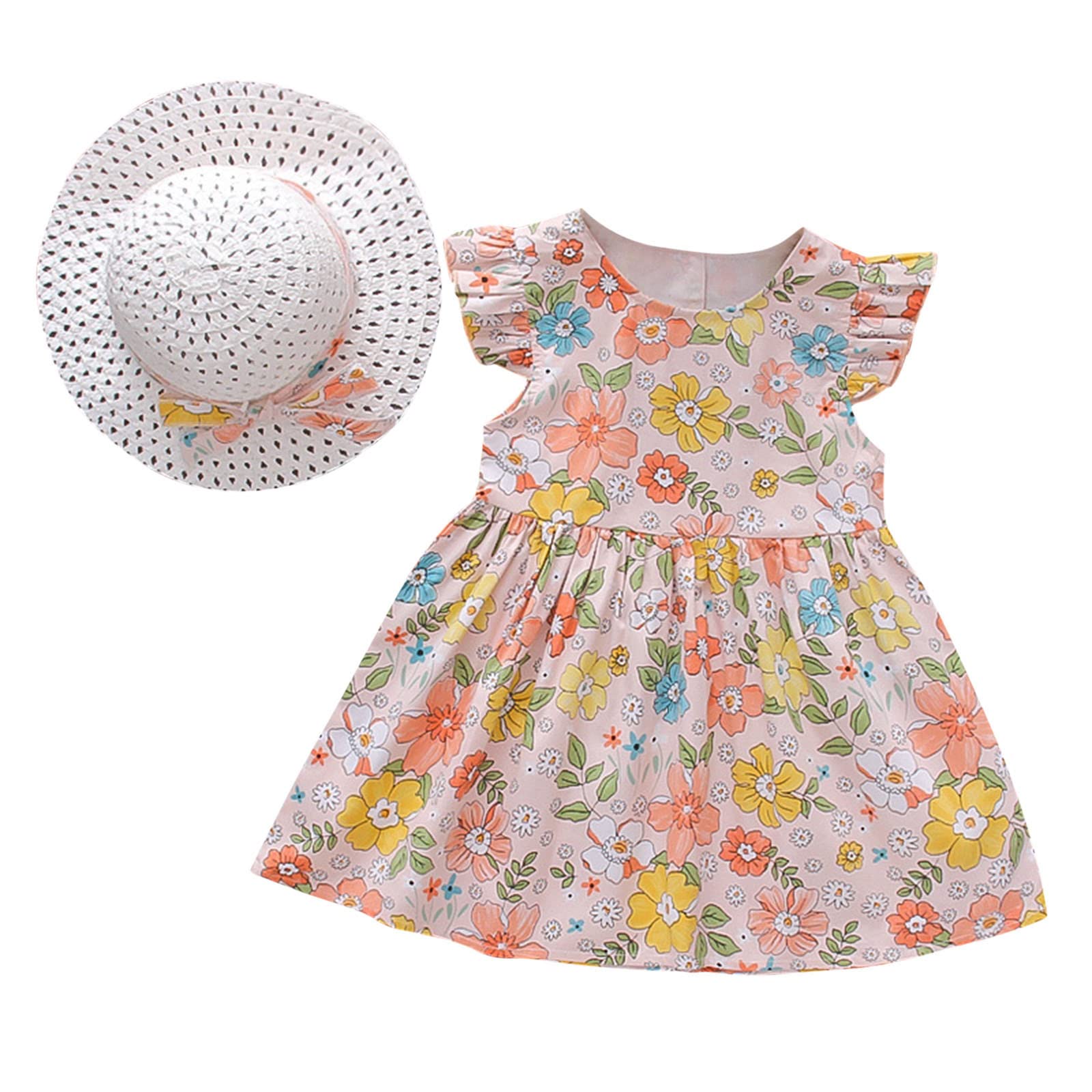 Backless Floral Princess Dress for Girls - Sleeveless Toddler Wedding Outfit with Flower Hat | Perfect for Weddings, Parties & Special Occasions