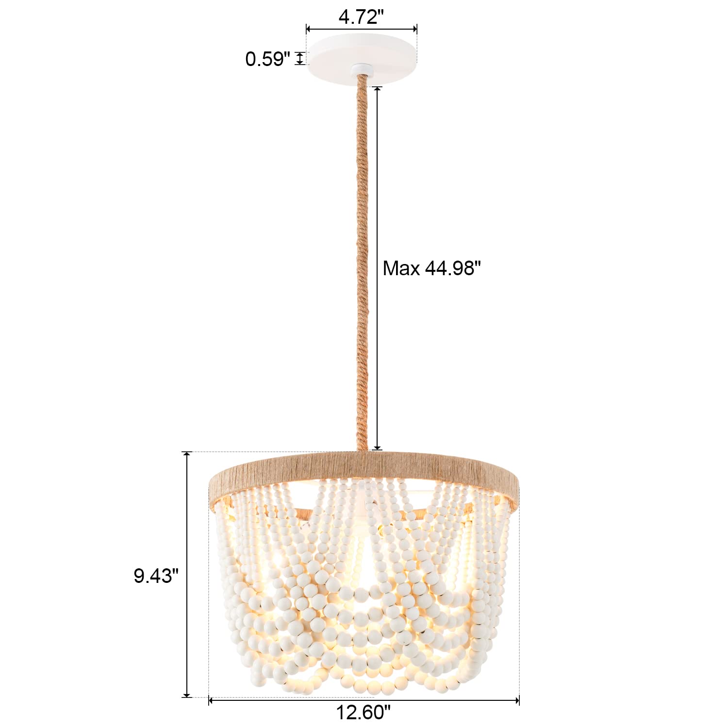Bohemian Wood Beaded Pendant Light Fixture - Antique Rustic Mini Chandelier with White Finish | Perfect for Bedroom, Nursery, Dining Room, Hallway & Entryway Decor | 3-Light Hanging Ceiling Lamp for Boho Home & Farmhouse Style