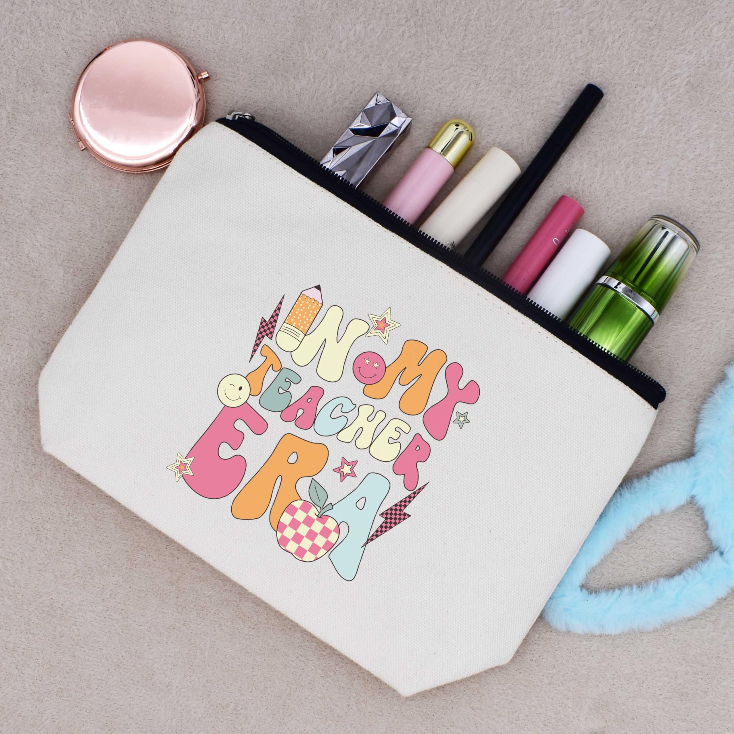 Funny Thanksgiving & Christmas Gift Ideas - Best Teacher Appreciation Makeup Bag, Cosmetic Travel Pouch - Perfect for School, Holidays & Travel - In My Teacher Era