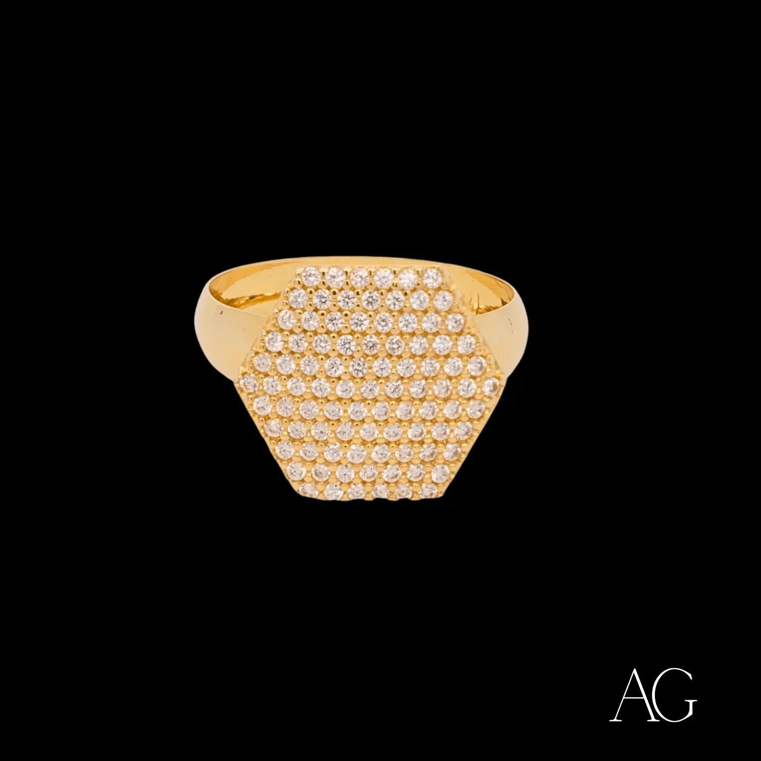 Hexagon White CZ Gold Plated Ring for Women - Elegant Cubic Zirconia Jewelry Gift for Anniversary, Wedding, Party & Everyday Wear
