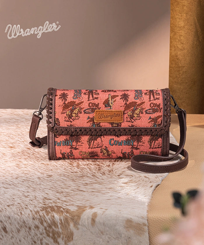 Wrangler Cowboy Print Mini Crossbody Bag for Women - Western Style Leather Purse - Perfect for Concerts, Rodeos & Everyday Use