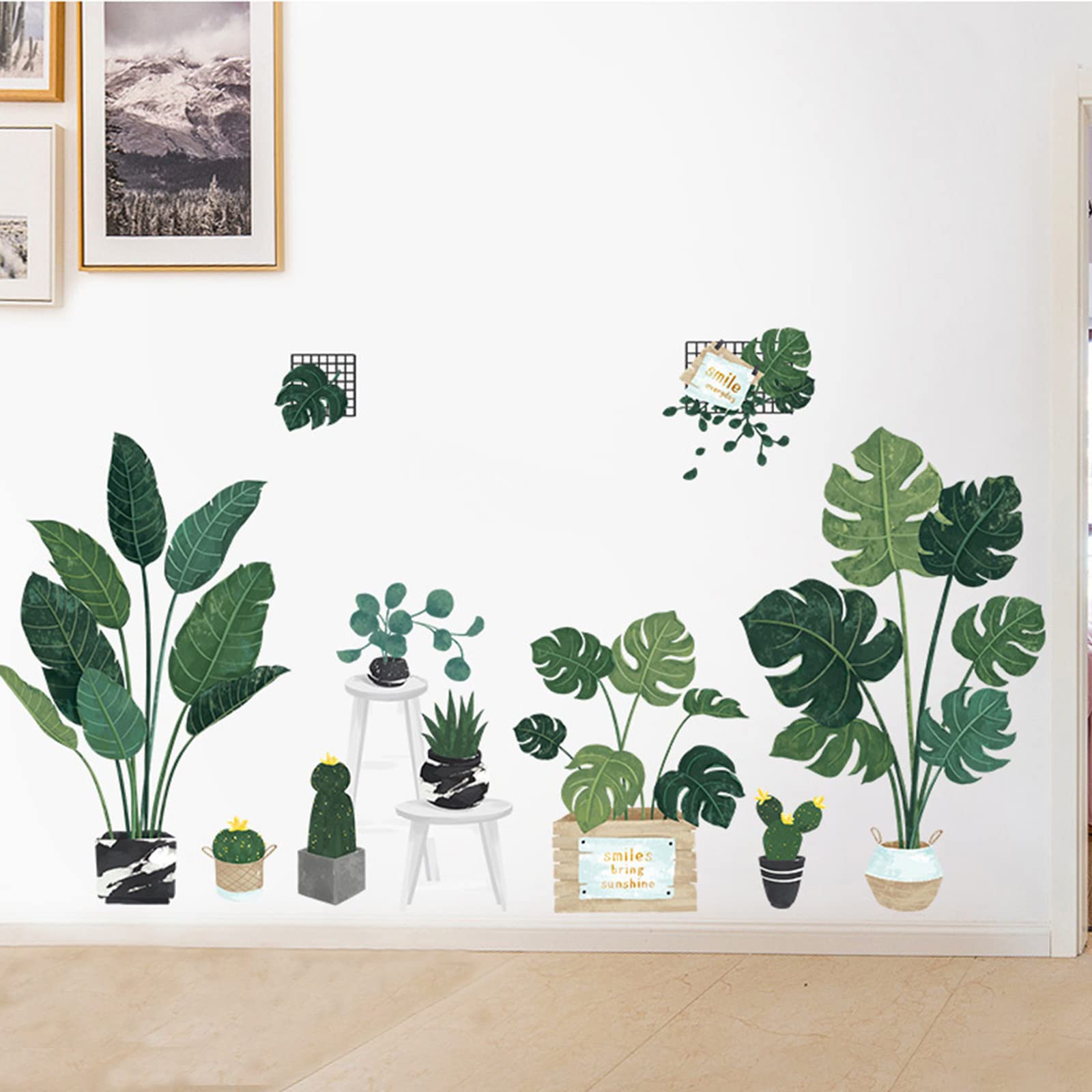 Removable PVC Wall Stickers Green Potted Plants - Home Decor for Living Room, Bedroom, Office & Dorm | Easy Peel & Stick DIY Wall Art for Home Decoration