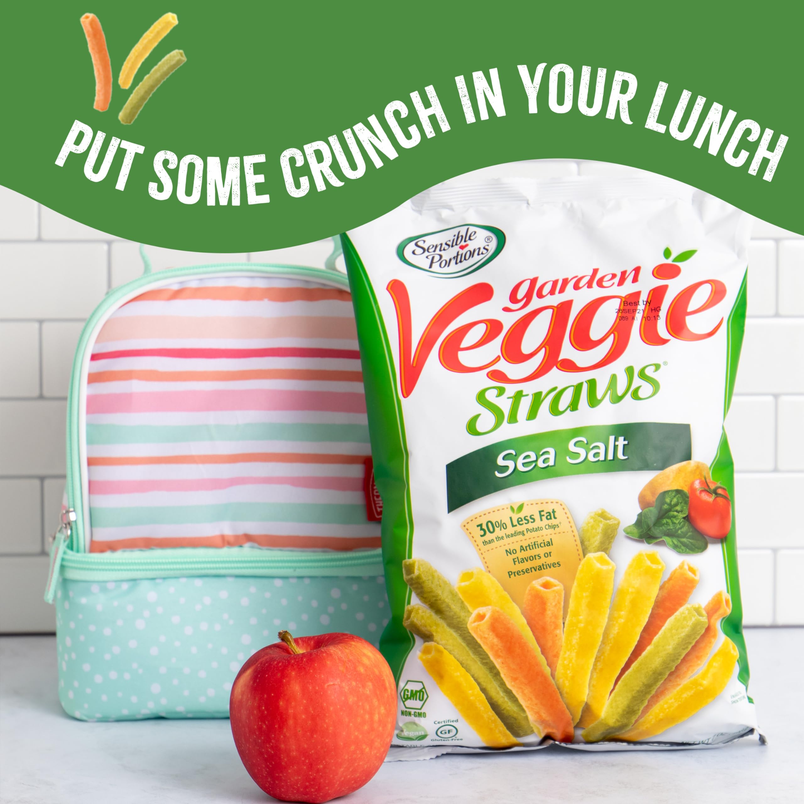 Sensible Portions Garden Veggie Straws - Sea Salt Snack Size (1 Oz, Pack of 24) | Healthy Vegan Gluten-Free Chips | Perfect for School Lunches, Parties & On-the-Go Snacking