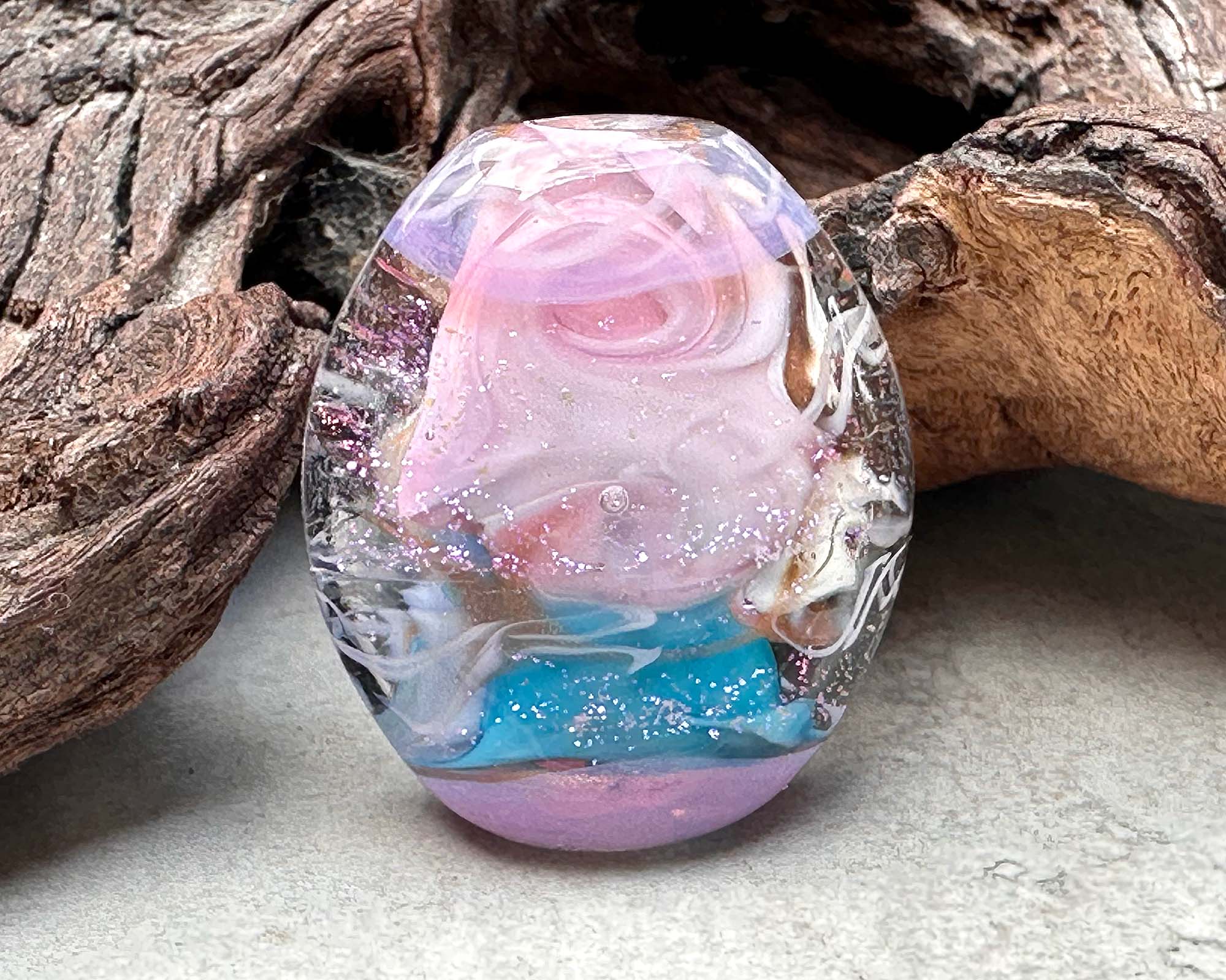 Handmade Pink Ivory Swirl Lampwork Glass Focal Bead - SRA Certified Artisan Jewelry Bead for Necklaces, Bracelets & DIY Crafting Projects