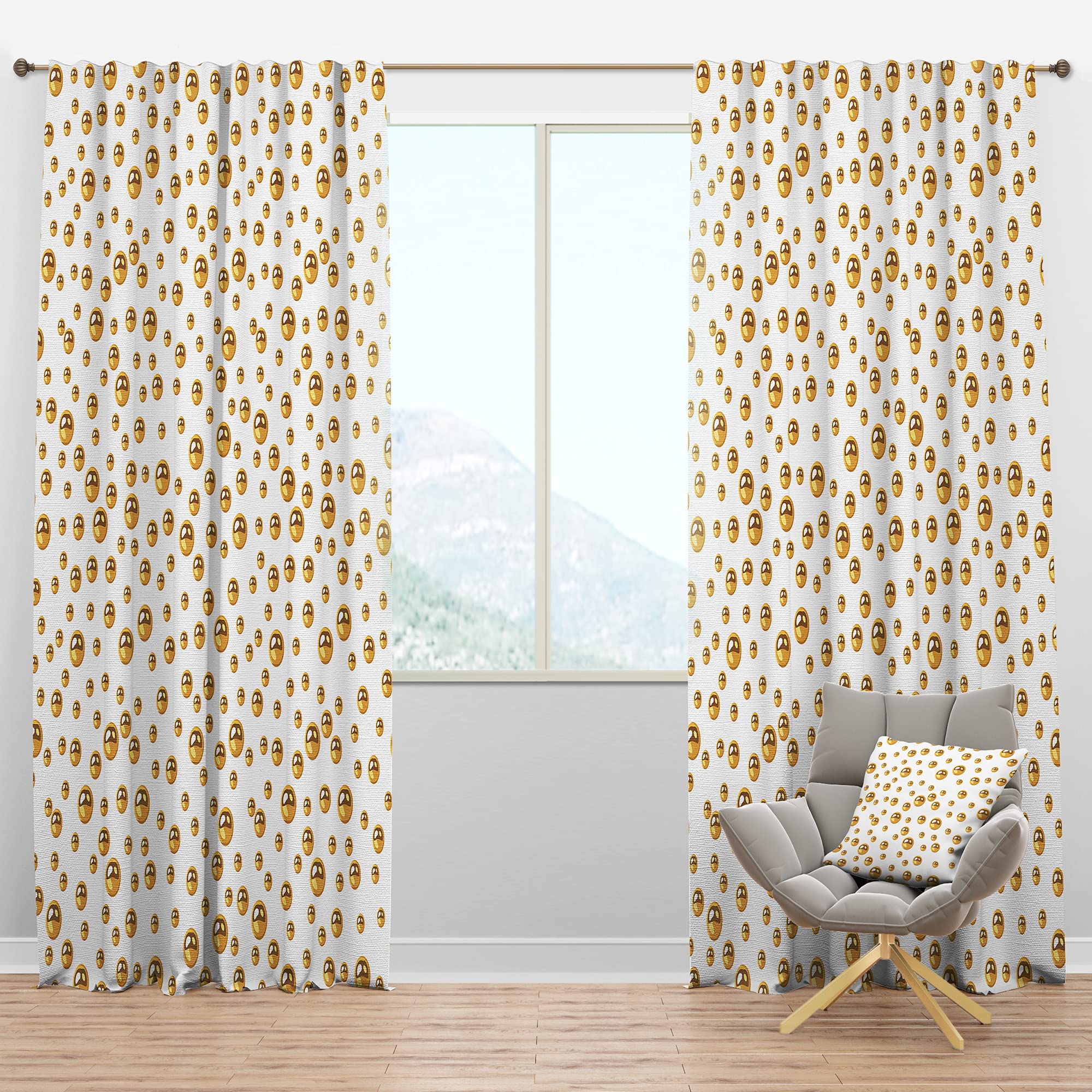 DesignQ Blackout Curtains 'Golden Circular Pattern II' - Thermal Insulated Single Panel Window Drapes (52x84 inches) for Bedroom & Living Room - Noise Reducing & Energy Saving Home Decor