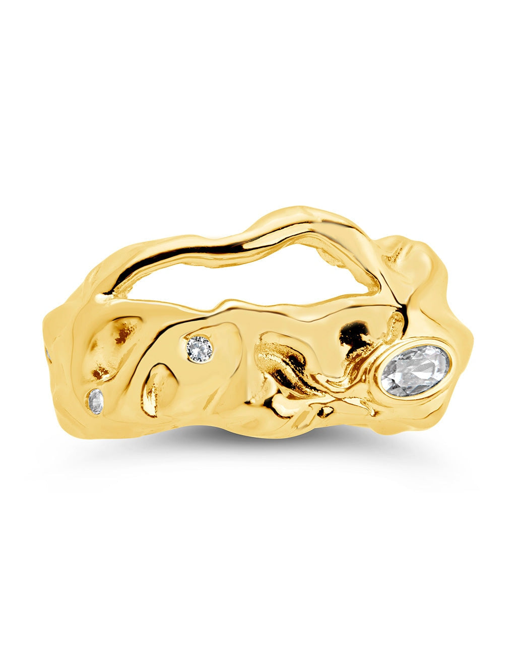 Sasha CZ & Molten Metal Band Ring for Women - Elegant Cubic Zirconia & Sterling Silver Stackable Ring - Perfect for Everyday Wear, Gift Giving & Special Occasions