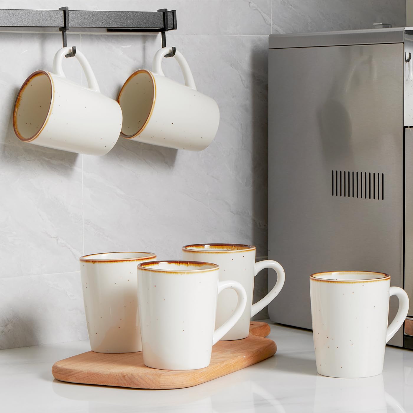 Premium 12 oz Ceramic Coffee Mugs Set of 6 - Speckled Porcelain Mugs with Comfortable Handle for Coffee, Tea, Latte & Hot Cocoa - Ideal for Home, Office, Restaurant & Gift Giving