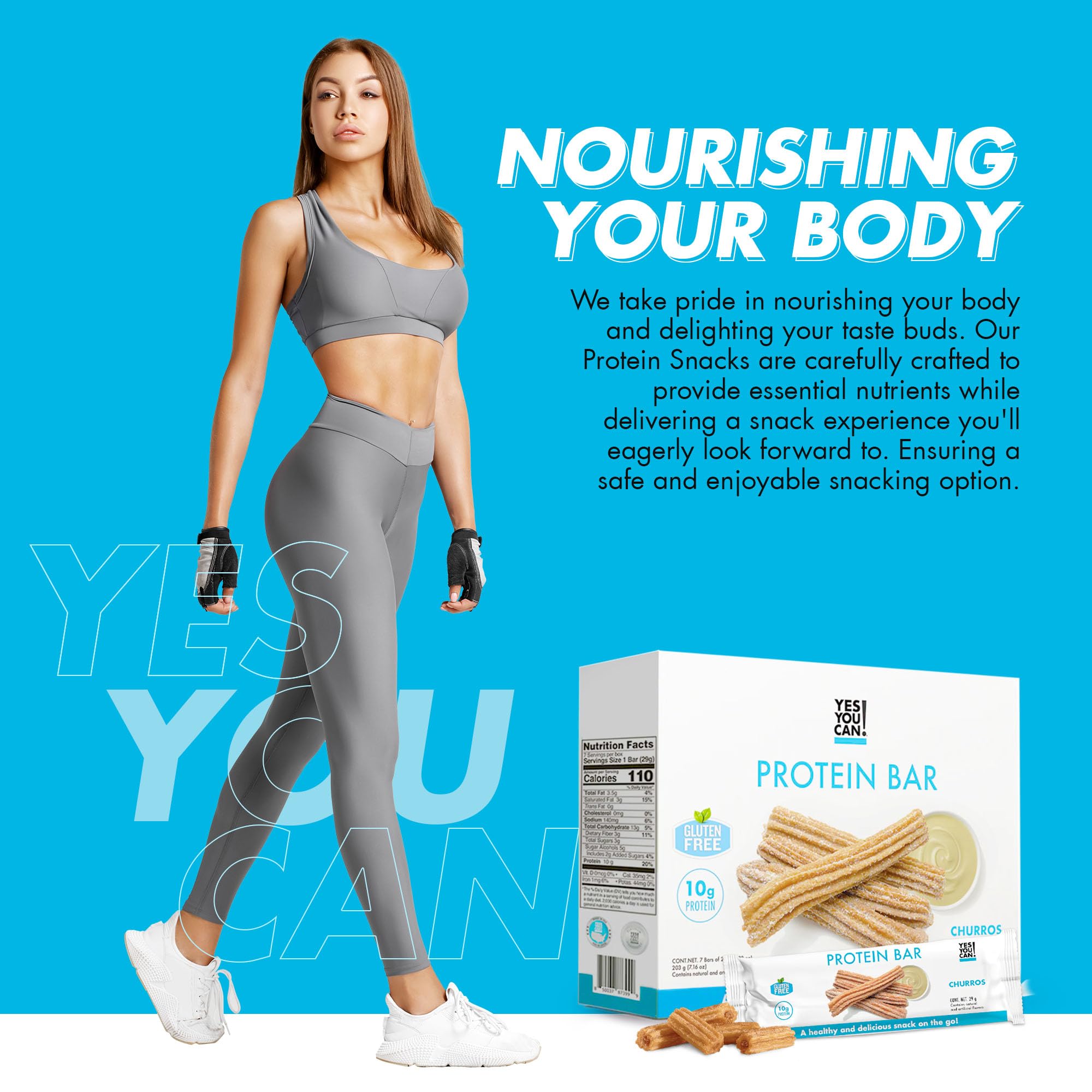 Yes You Can! High Protein Bars - Box of 7-1 Pack: Protein-Rich Snacks for the Whole Family, Healthy & Crunchy On-the-Go Snack with Savory Churro Flavor | Perfect for Gym, Hiking, School Lunches & Quick Energy Boost