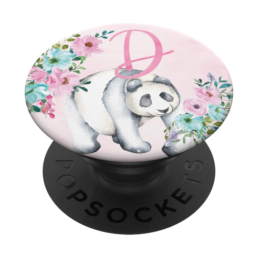 Panda Bear Pink Watercolor Monogram Letter D - Custom Name Initial Wall Art for Nursery, Kids Room & Home Decor