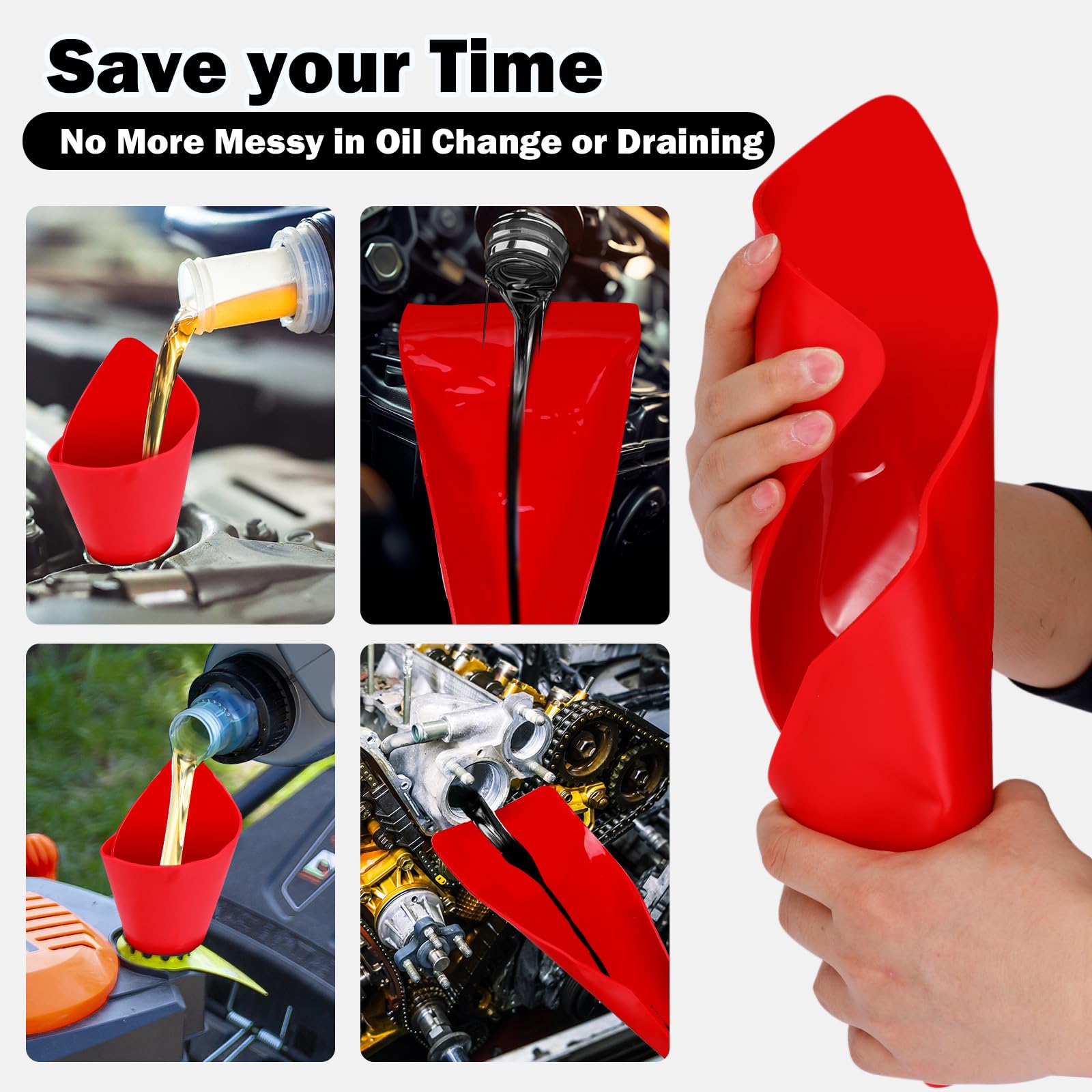 Flexible Oil Change Funnel - Spill-Free, Easy to Clean & Foldable for Lawnmowers, Snowplows, Trucks & Motorcycles | Perfect for Tight Spaces & DIY Auto Maintenance