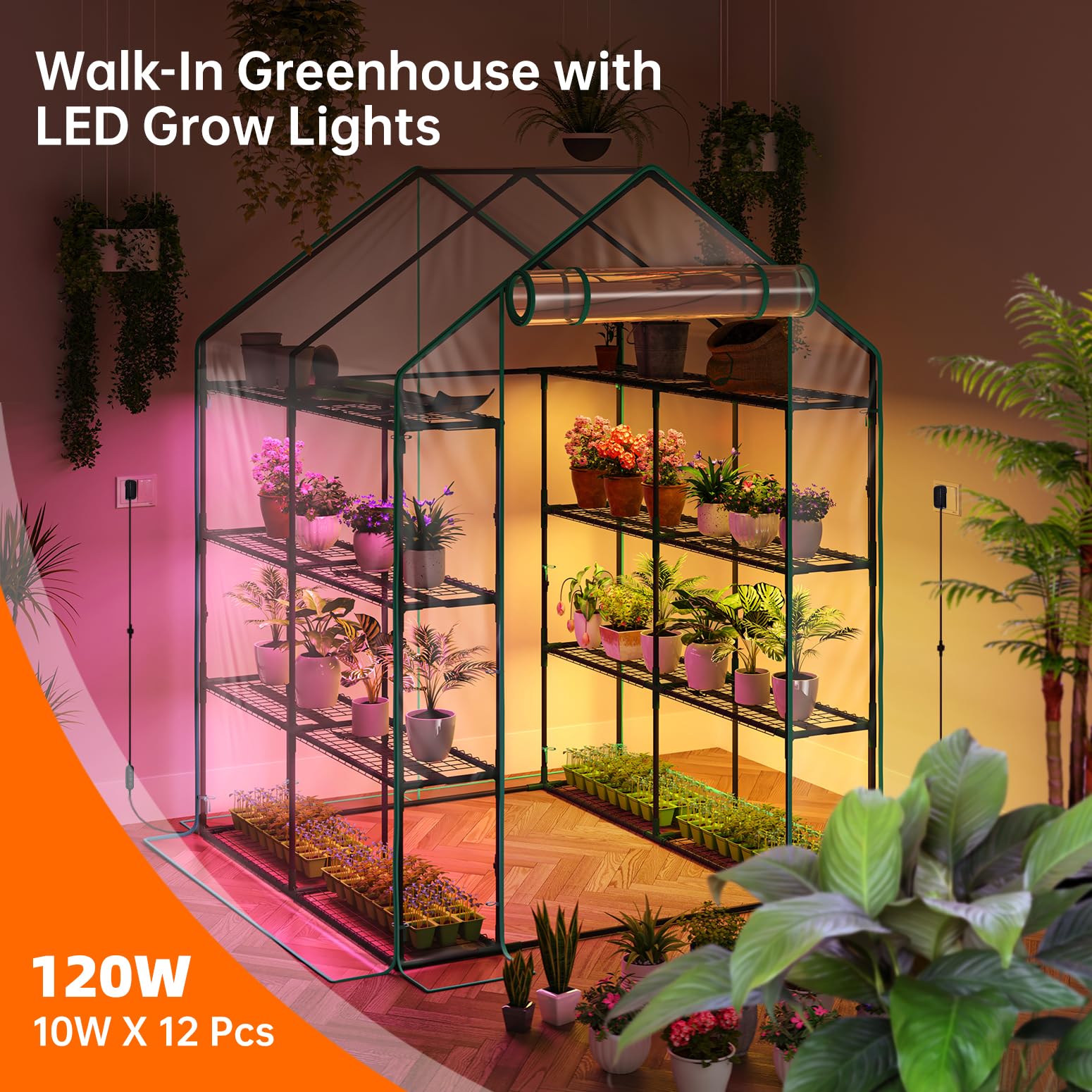 Walk In Greenhouse with Grow Lights - 56.3