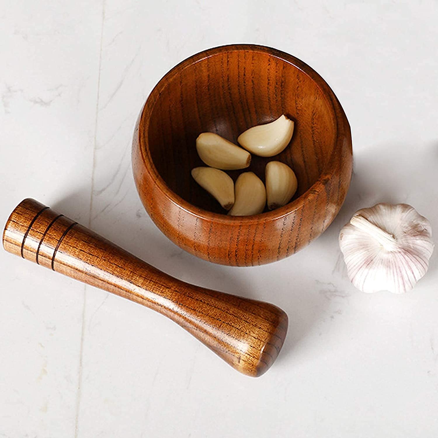 Premium Bamboo Mortar and Pestle Set - Natural Wood Spice & Herb Grinder for Pesto, Powder, Pills - Perfect for Kitchens, Apothecary & DIY Herbal Remedies - Ideal for Grinding Fresh Spices, Crushing Medications & Making Homemade Seasonings