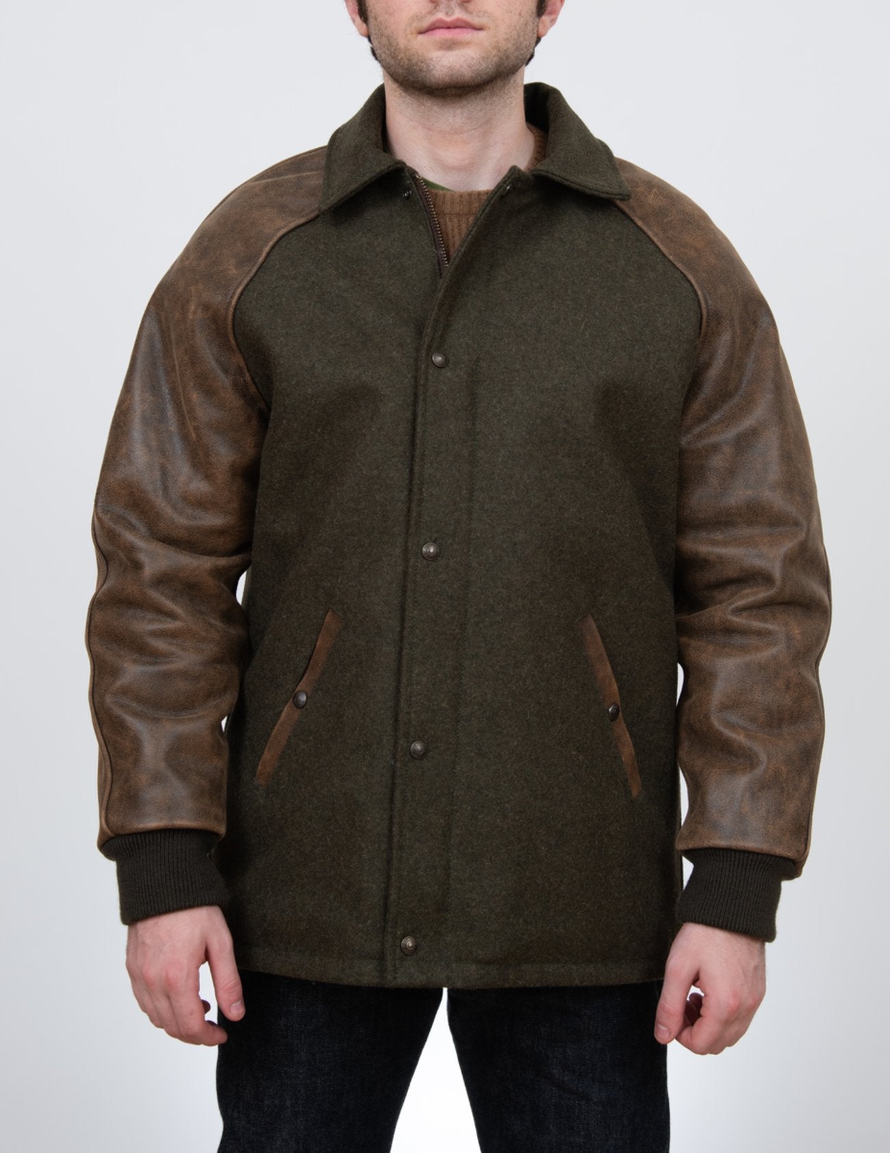 Schott NYC Men's Wool Coach Jacket - Classic Olive Green Outerwear for Fall & Winter | Perfect for Casual Outings, Travel & Urban Style