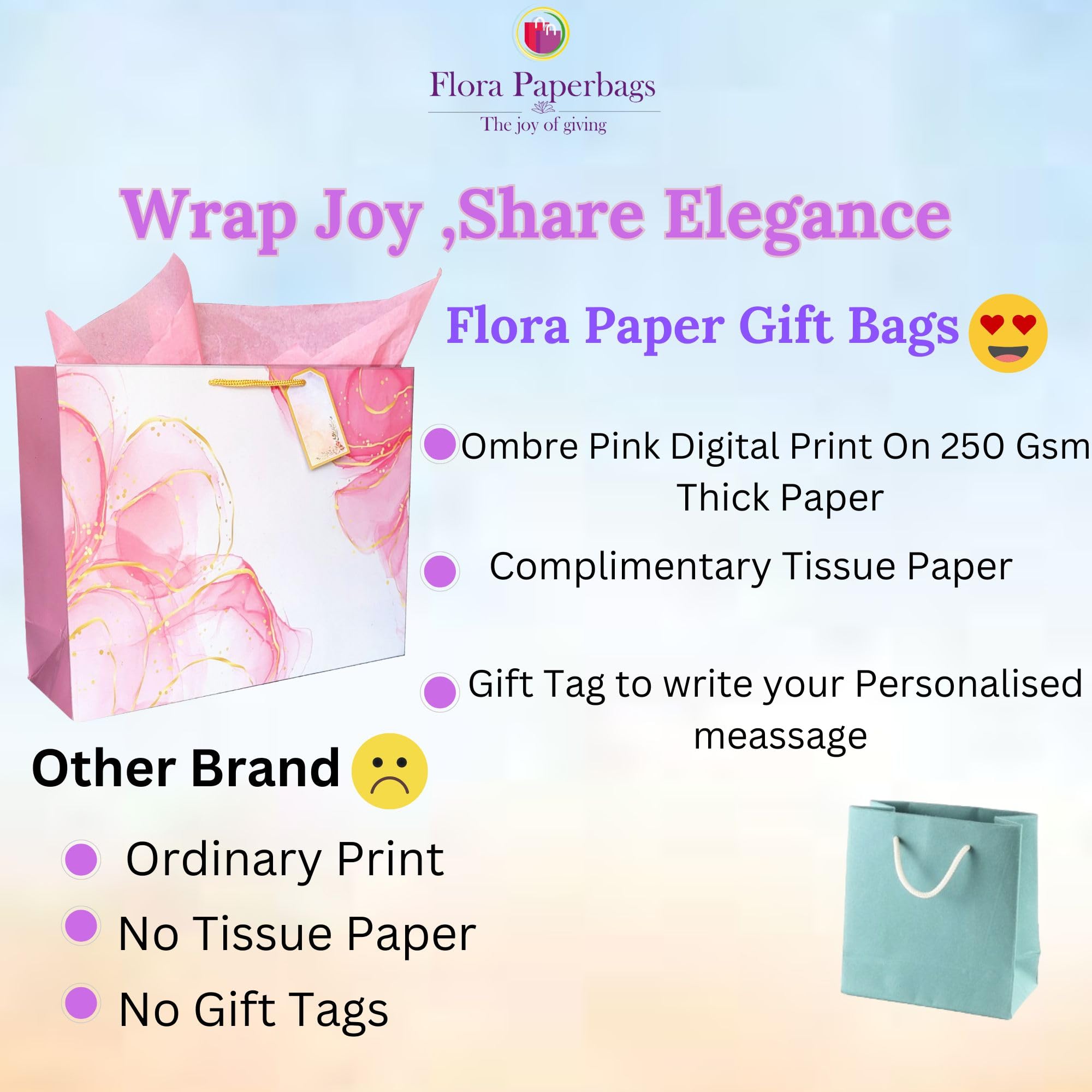 Premium Ombre Pink Gift Bags - 30x23x9cm Large Wedding & Birthday Party Favor Bags - Pack of 5 Eco-Friendly Paper Gift Bags for Return Gifts, Bridal Showers, Baby Showers & Special Occasions