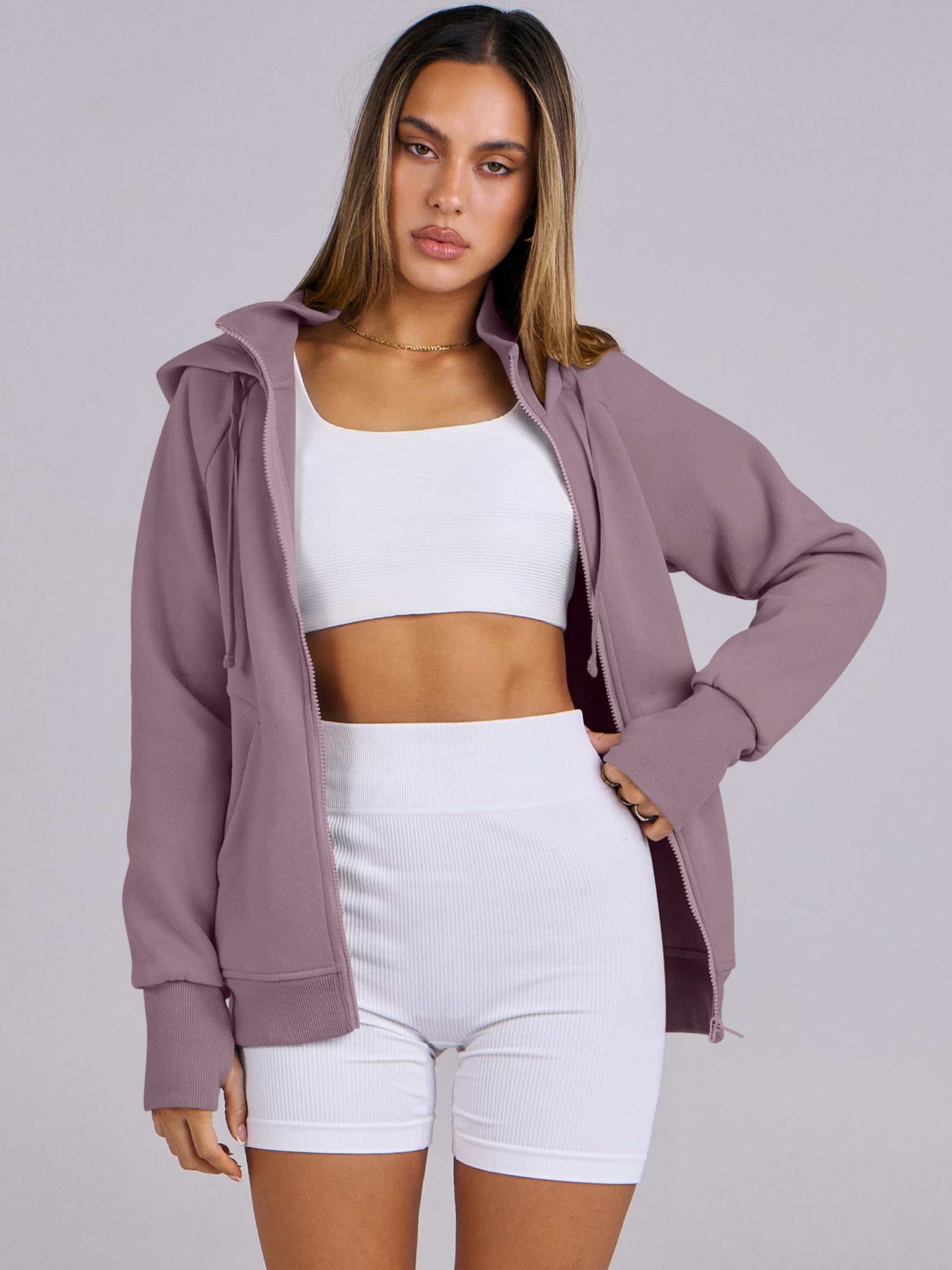 ANRABESS Women's Fleece Zip Up Hoodie with Pockets - Long Sleeve Casual Sweatshirt for Fall Fashion | Y2K Preppy Outfits | Perfect for College, Streetwear & Cozy Loungewear