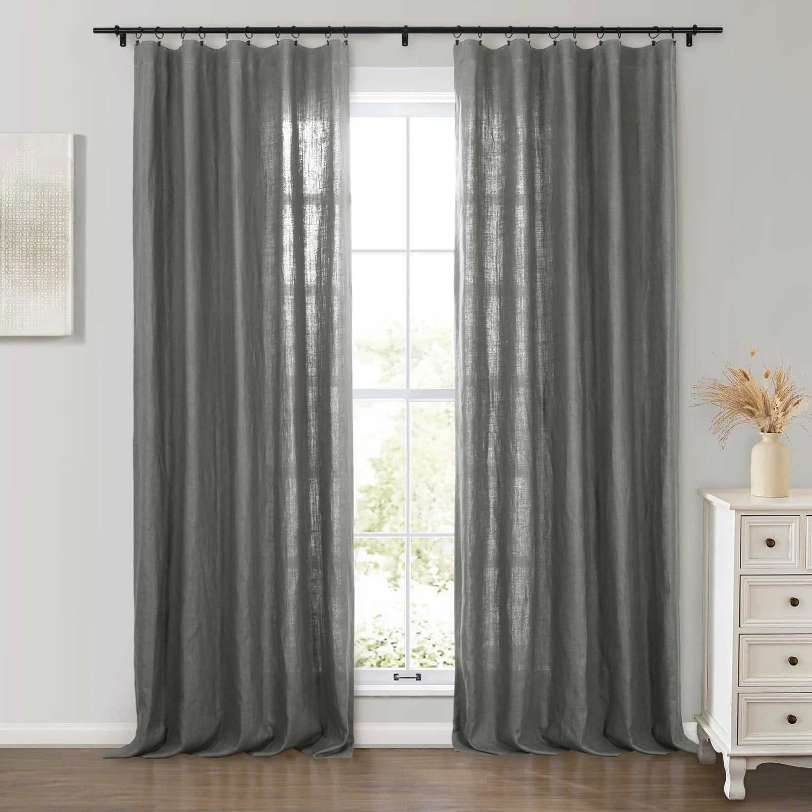 Erin Heavyweight 100% Linen Curtains - Soft Top Blackout Drapes for Living Room & Bedroom - Premium Textured Window Treatments for Home Decor