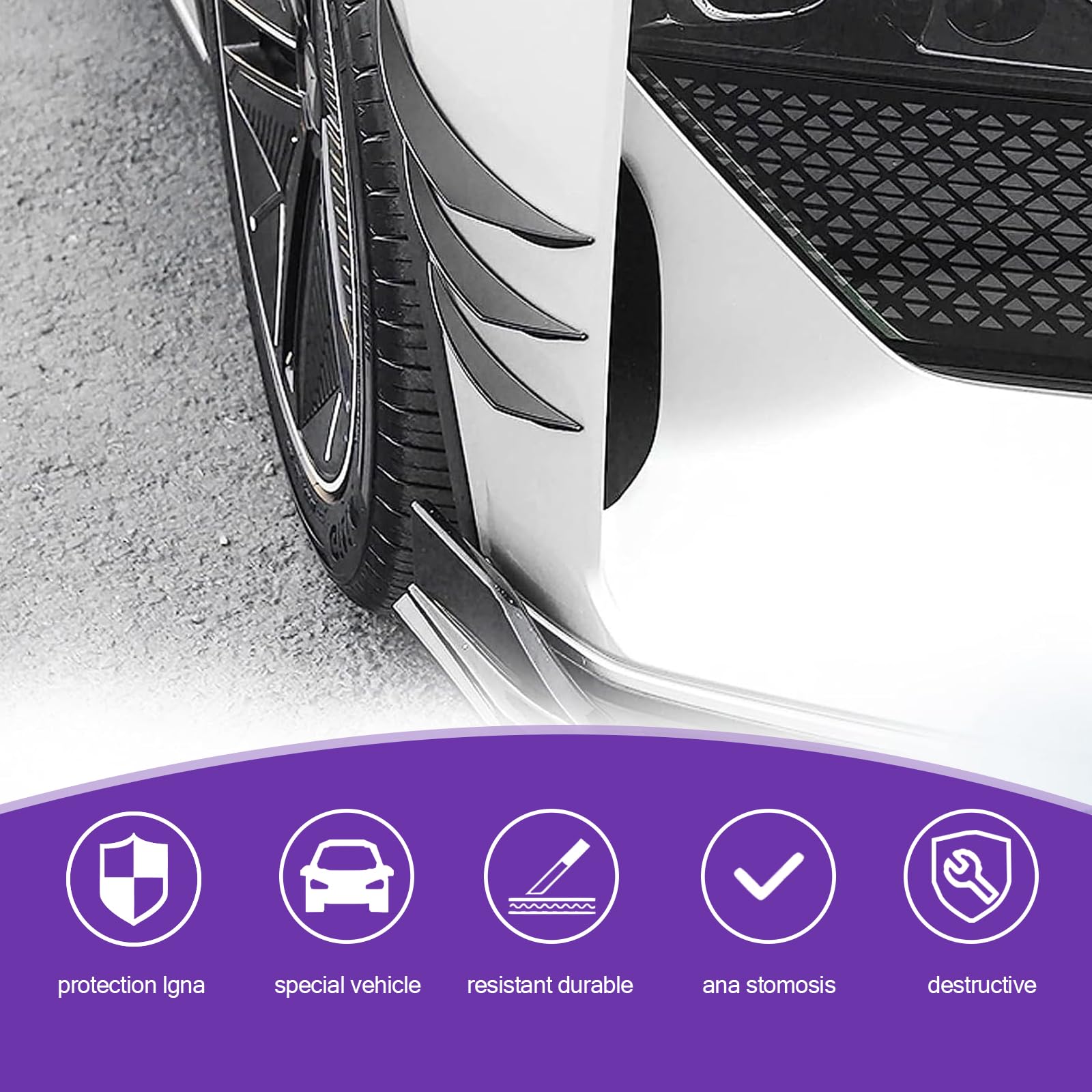 6 PCS Universal Car Spoiler Canards Kit - Self-Adhesive Front Bumper Lip Splitter & Anti-Collision Strip - Auto Exterior Soft Fins for Enhanced Aerodynamics & Style (Fits Most Vehicles) - Perfect for Street Racing, Car Shows & Performance Upgrades