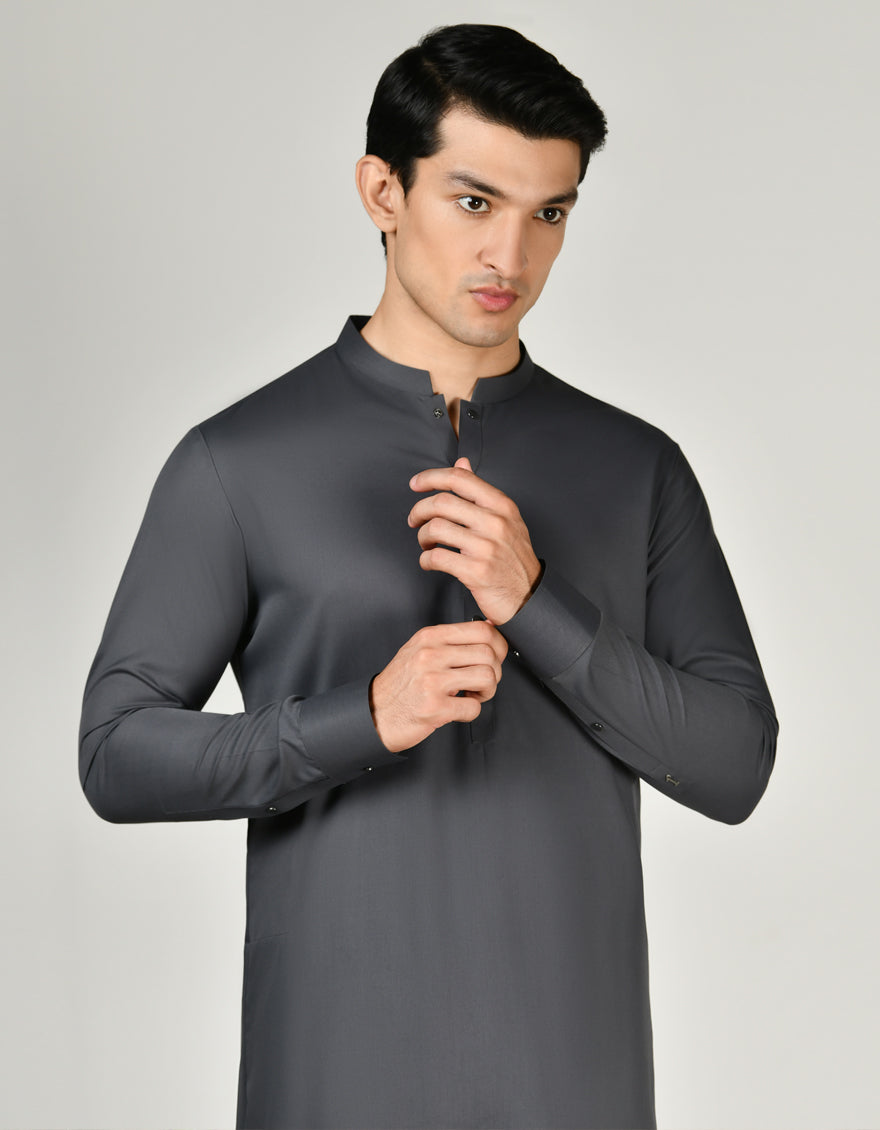 Elegant Blended Grey Shalwar Kameez by J. Junaid Jamshed - Premium Pakistani Traditional Outfit for Men - Perfect for Weddings, Eid & Special Occasions