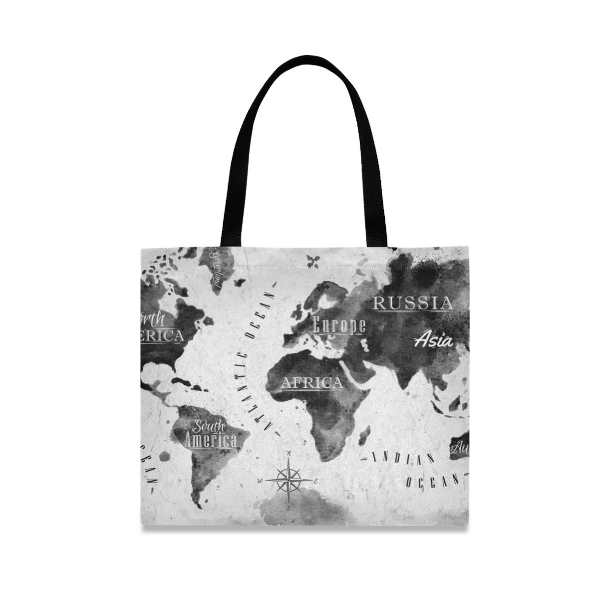 Vintage World Map Canvas Tote Bag for Women - Large Reusable Grocery Bag with Compass Design - Perfect for Work, Shopping, Beach & Travel Accessories