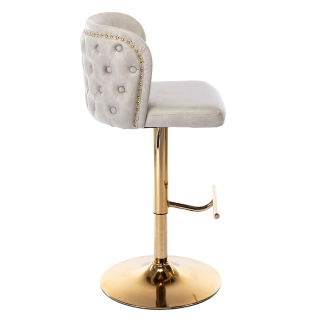 Premium Swivel Bar Stools with Golden Base - Genuine Leather Upholstery in Beige for Kitchen Island, Home Bar & Dining Room Decor