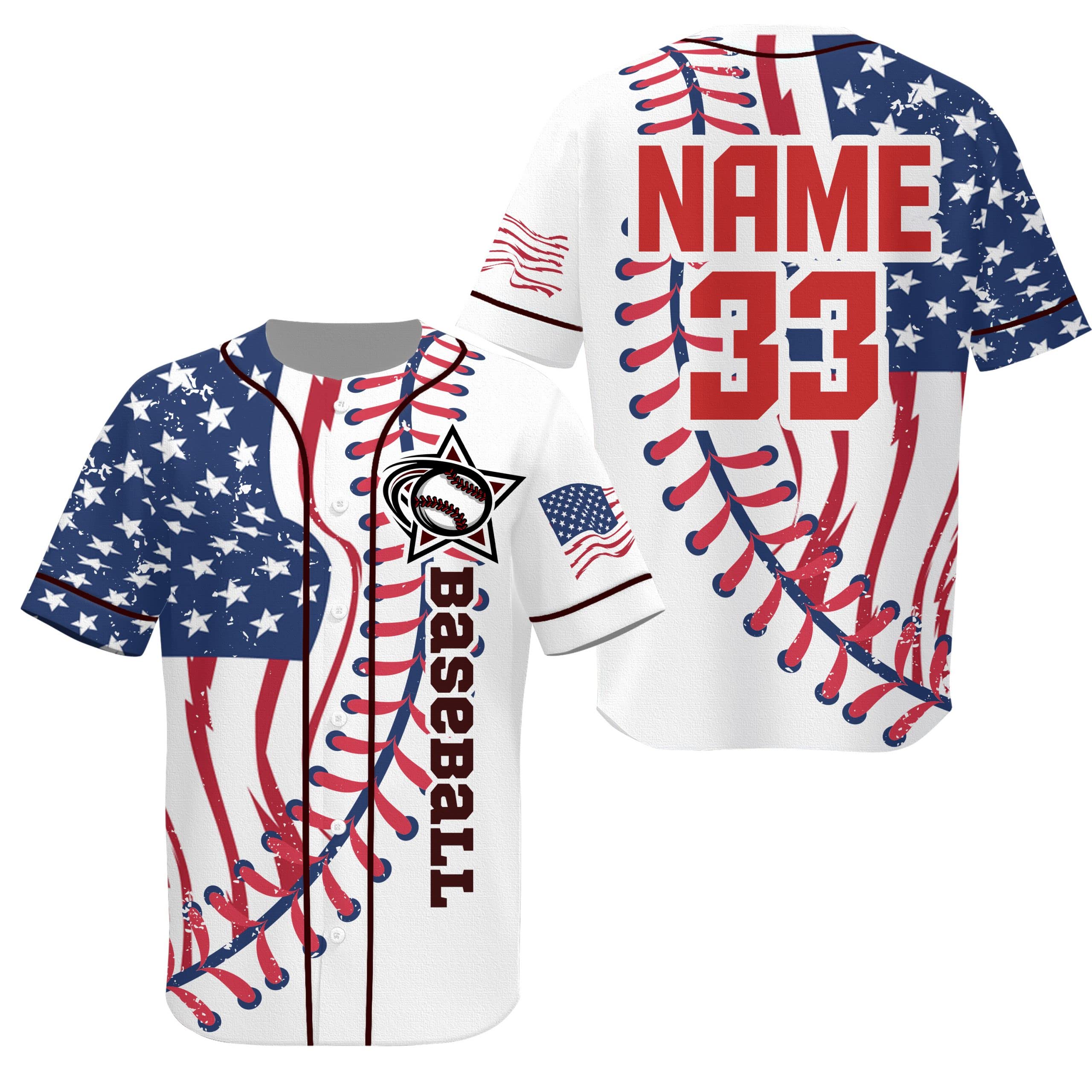 Custom American Flag Baseball Jersey with Seams - Personalized Name & Number for Teams - Perfect Gift for Baseball Lovers, Moms & Dads | Game Day, Practice, Fan Events, Patriotic Holidays | ND07