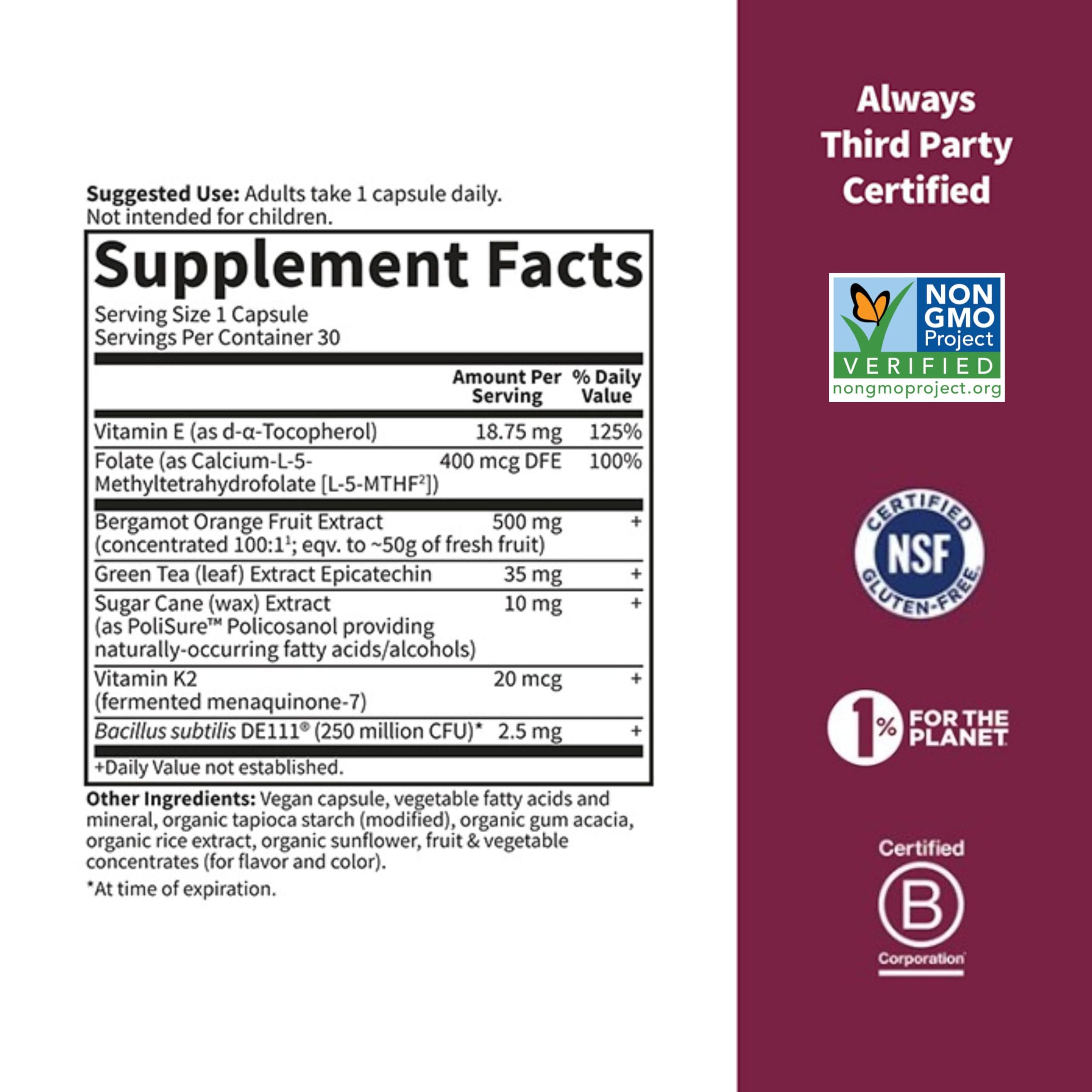 Garden of Life Herbals Heart Health Supplement with Folate, Bergamot & Green Tea - Supports Cholesterol, Circulation & Blood Pressure - Non-GMO, Gluten-Free, Citrus Flavor (30 Servings) - Perfect for Daily Cardiovascular Wellness & Active Lifestyle Support