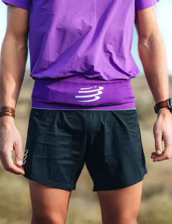 Compressport Unisex Running Belt - Adjustable Waist Pack for Jogging, Hiking & Travel - White/Royal Lilac - Hands-Free Phone Holder & Storage Pouch for Fitness Enthusiasts