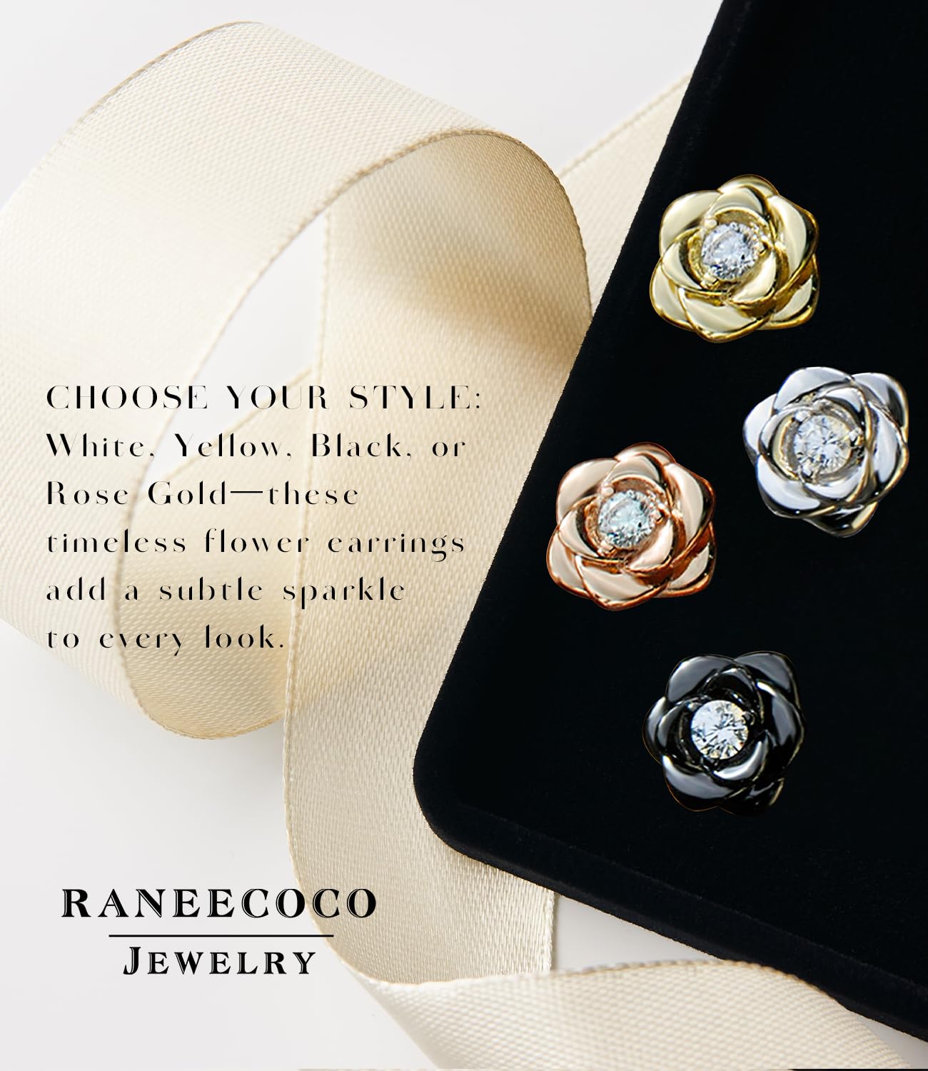 Hypoallergenic Gold Plated Sterling Silver Rose Flower Earrings for Women | Nickel Free Stud Earrings | Perfect for Weddings, Date Nights & Special Occasions