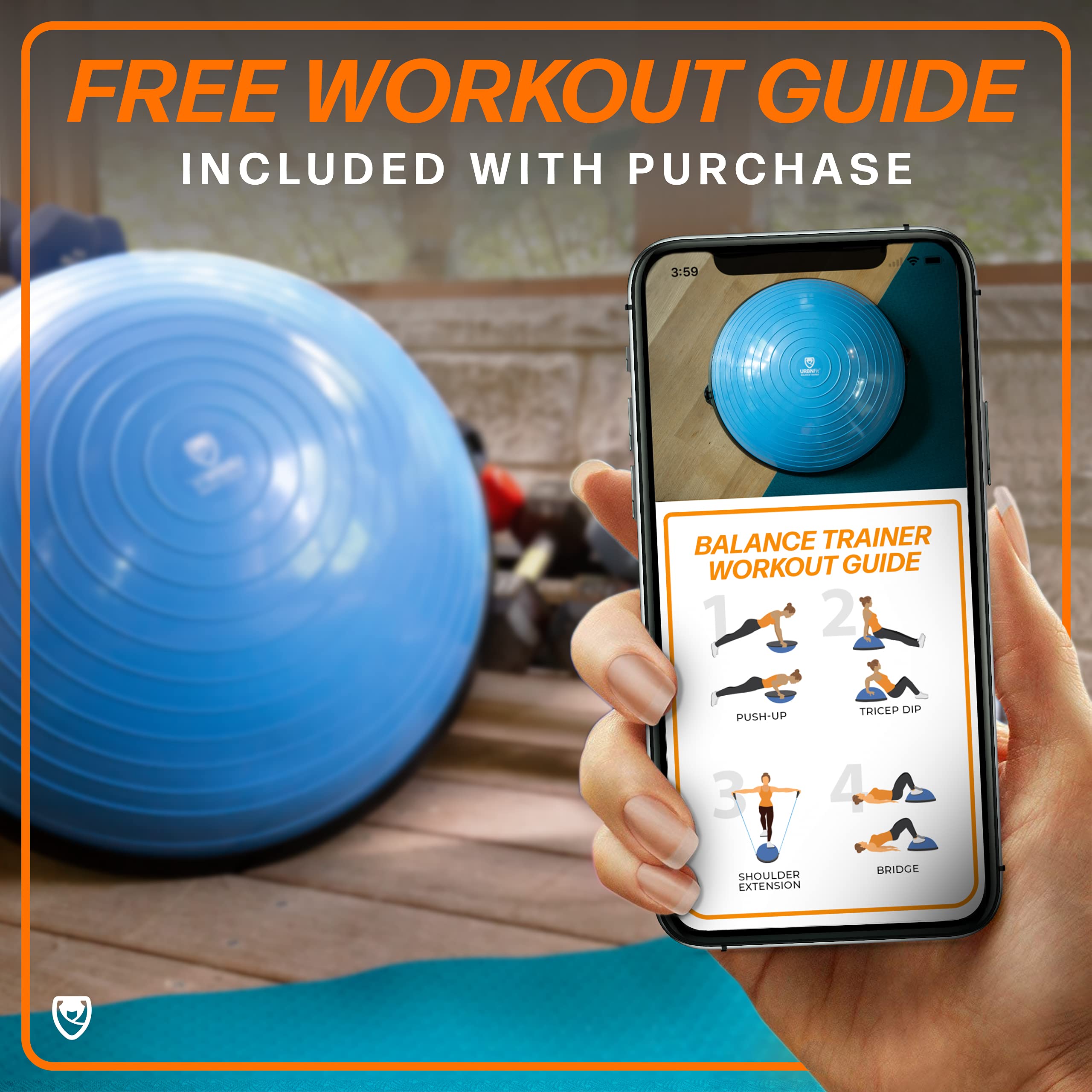 URBNFit Half Balance Ball - Core Stability & Full Body Workout Yoga Ball for Home Gym, Includes Resistance Bands, Pump & Exercise Guide - Perfect for Yoga, Pilates, Physical Therapy & Fitness Training