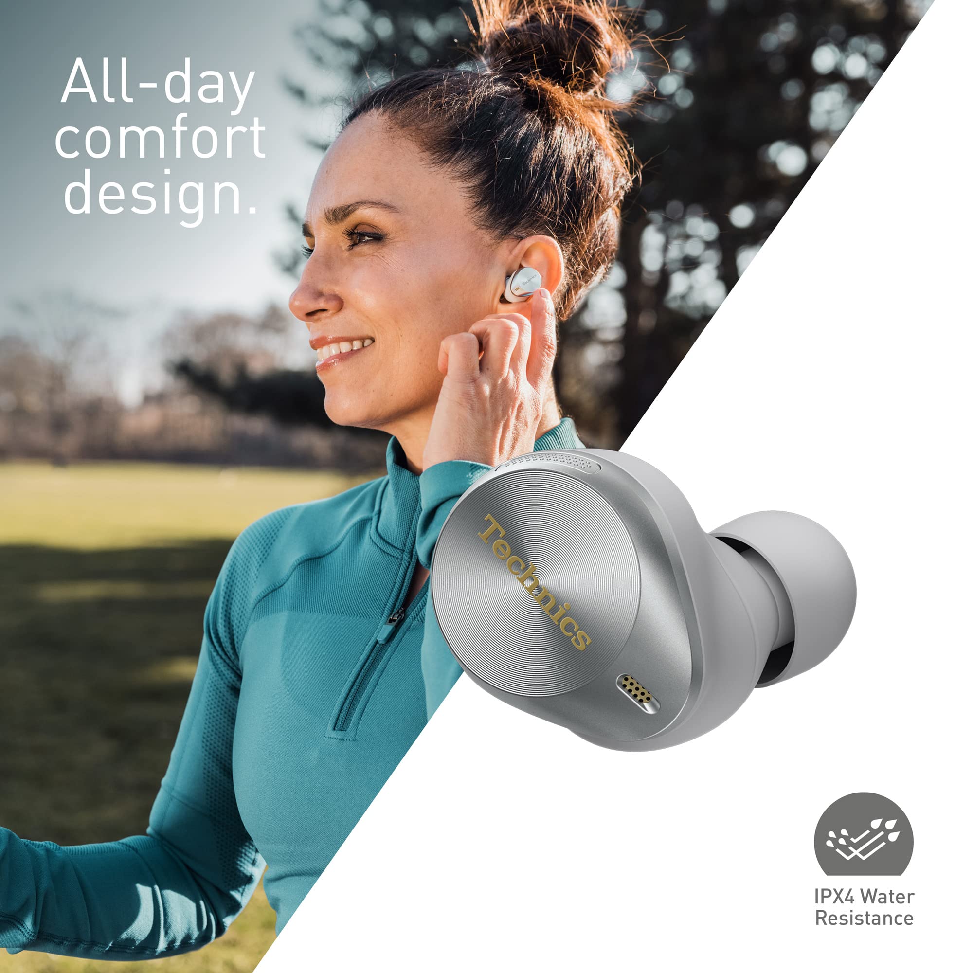Technics EAH-AZ80E-S Premium Wireless Earbuds with Active Noise Cancelling, Multipoint Bluetooth 5.3, Ergonomic In-Ear Design, 7H Playtime & 24H Charging Case - Silver | Perfect for Commuting, Workouts & Travel