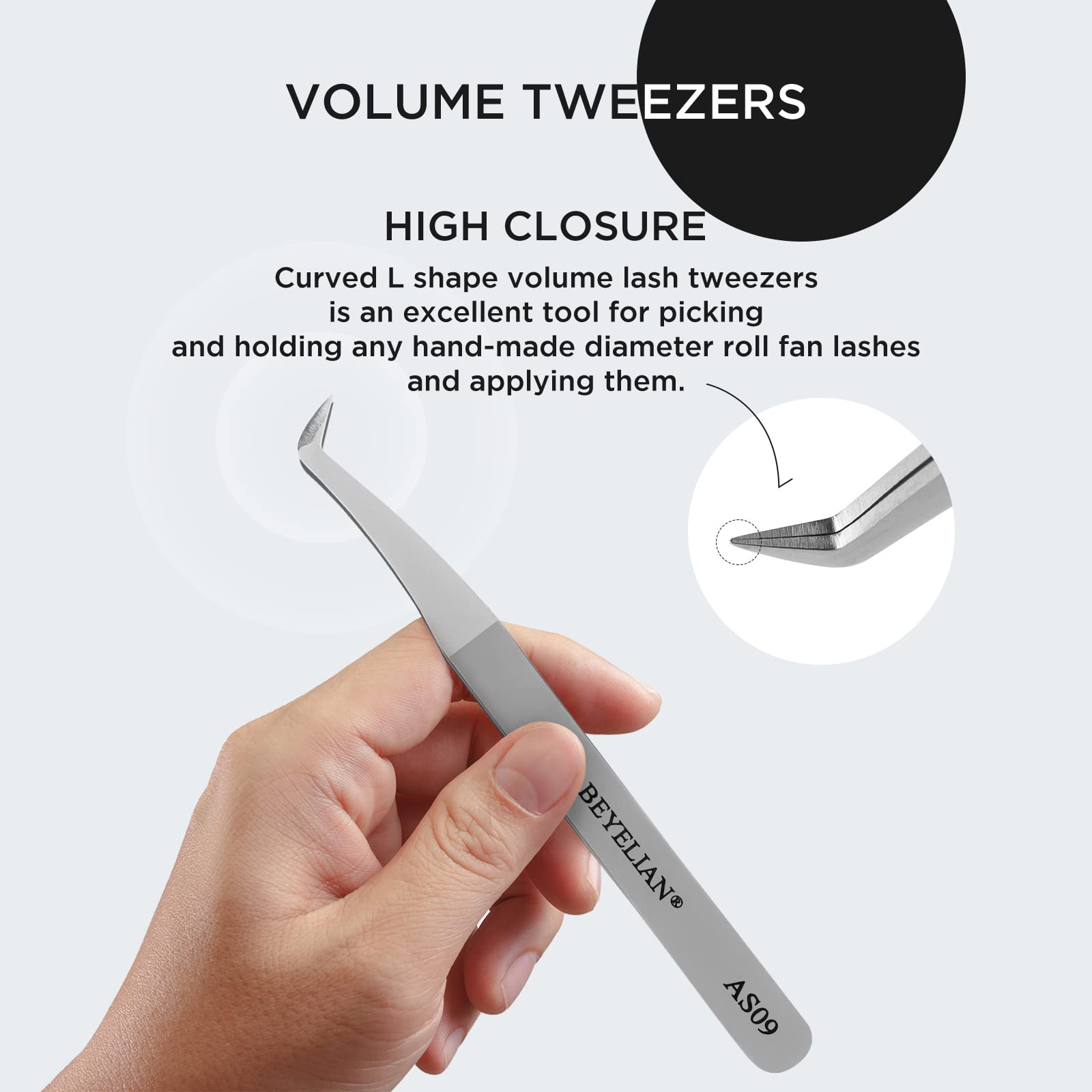 BEYELIAN Professional Curved Eyelash Extension Tweezers - Precision 3D-6D Volume Lash Applicator Tool (AS09) - Perfect for Salon, Spa & Home Lash Extensions