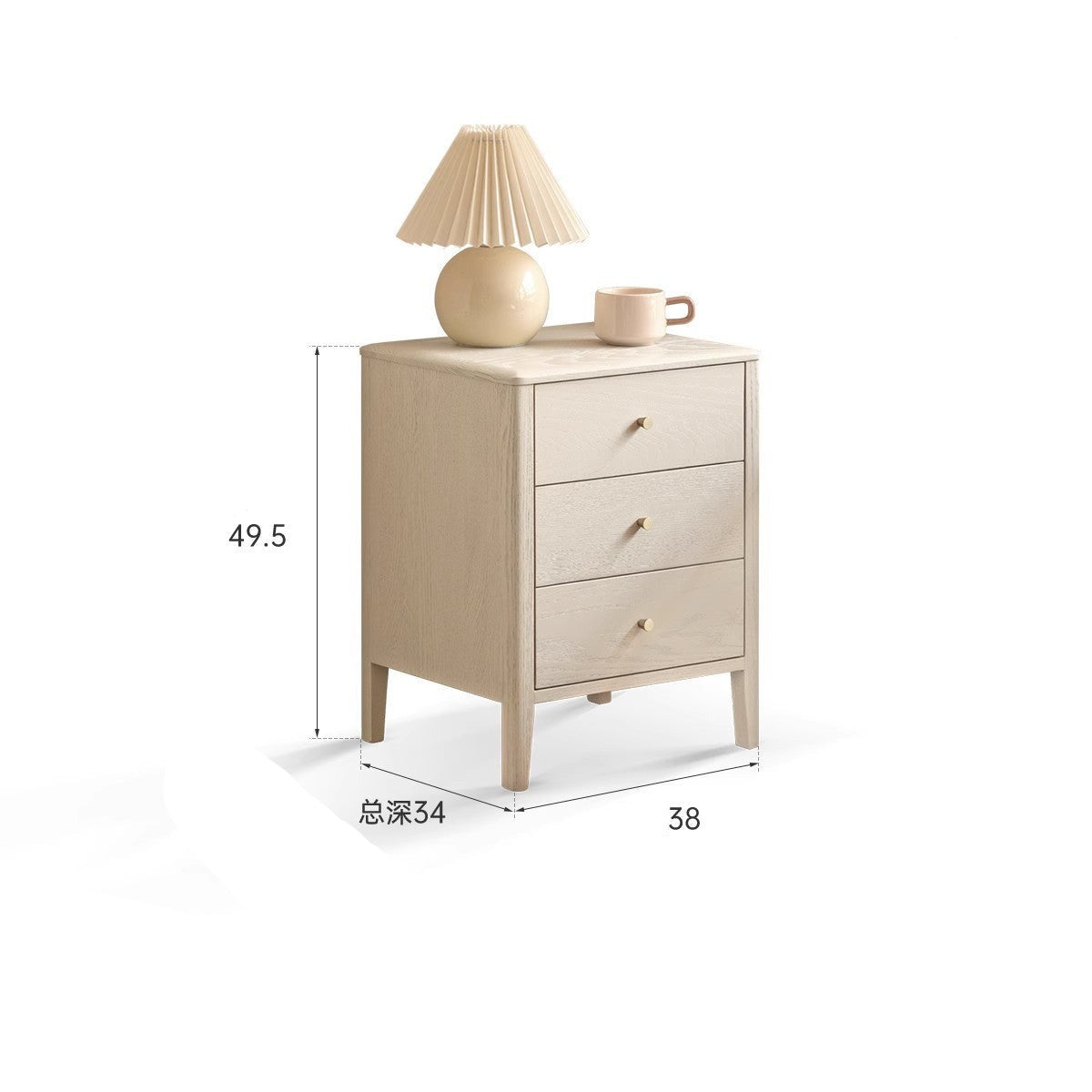 Solid Oak Wood Nightstand - Cream Finish, Modern Bedside Table for Bedroom, Living Room, or Nursery Furniture