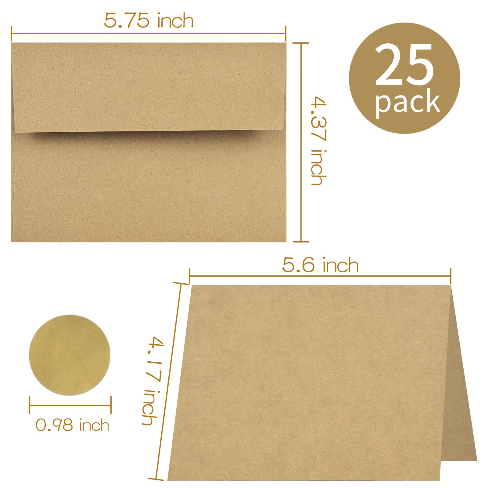 50 Pack Kraft Blank Cards & Envelopes Set 4.375x5.75 Inches - Eco-Friendly Brown Stationery for Invitations, Thank You Notes, Greetings | Perfect for Weddings, Birthdays, Business Correspondence
