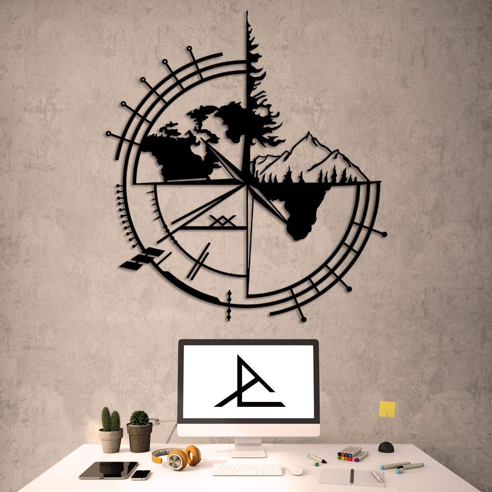 Decorative CompassWorld Metal Wall Art - Vintage World Map Home & Office Decor - 20.67 x 18.89 Inch Bedroom, Living Room Sculpture - Perfect for Travel-Themed Interiors & Geography Enthusiasts