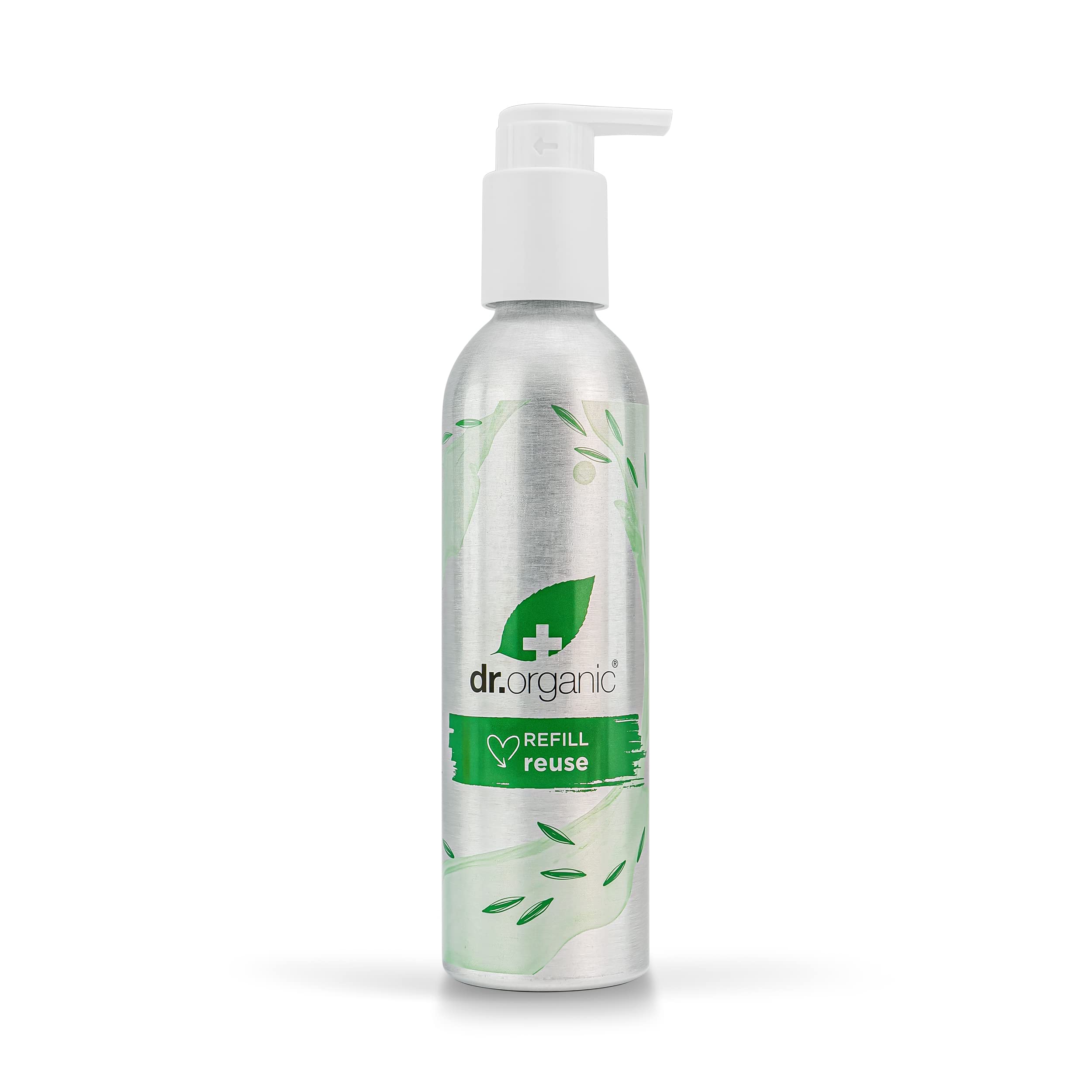 Dr Organic Aluminum Refillable Pump Bottle - 250ml Empty Container for Shampoo, Conditioner, Shower Gel & Body Wash | Perfect for Travel, Gym & Home Bathroom Organization