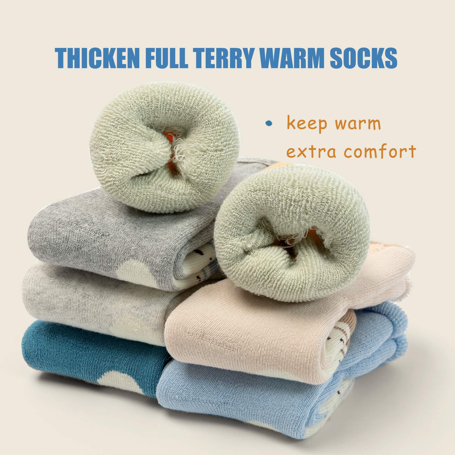 Non-Slip Baby Socks for Boys & Girls - 6 Pack Warm Winter Socks with Anti-Skid Grips for Crawling, Walking & Indoor/Outdoor Play