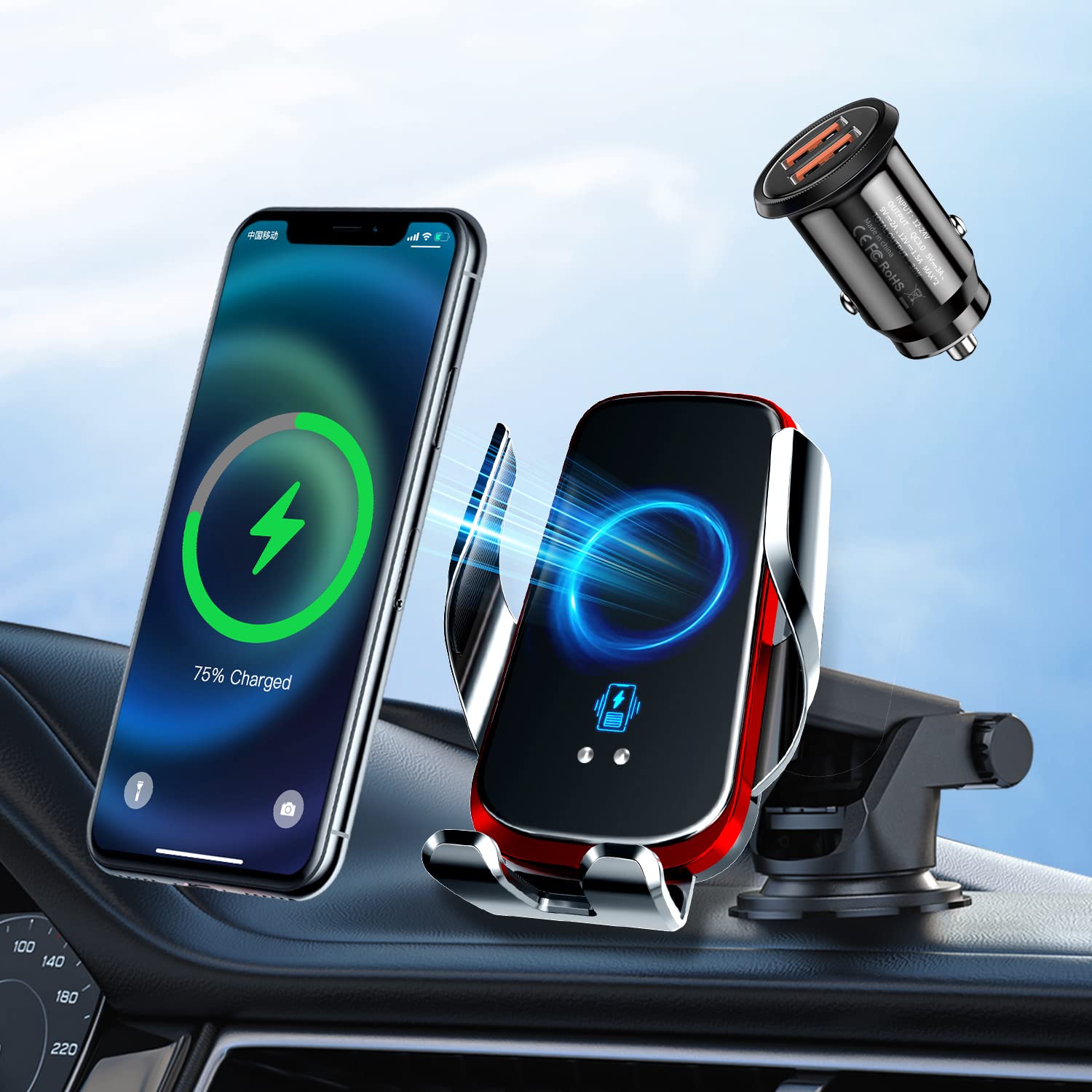 15W Fast Wireless Car Phone Holder & Charger with Auto Clamping & Infrared Sensing - Universal Dashboard & Windshield Mount for iPhone, Samsung & Smartphones - Perfect for Hands-Free Driving & GPS Navigation