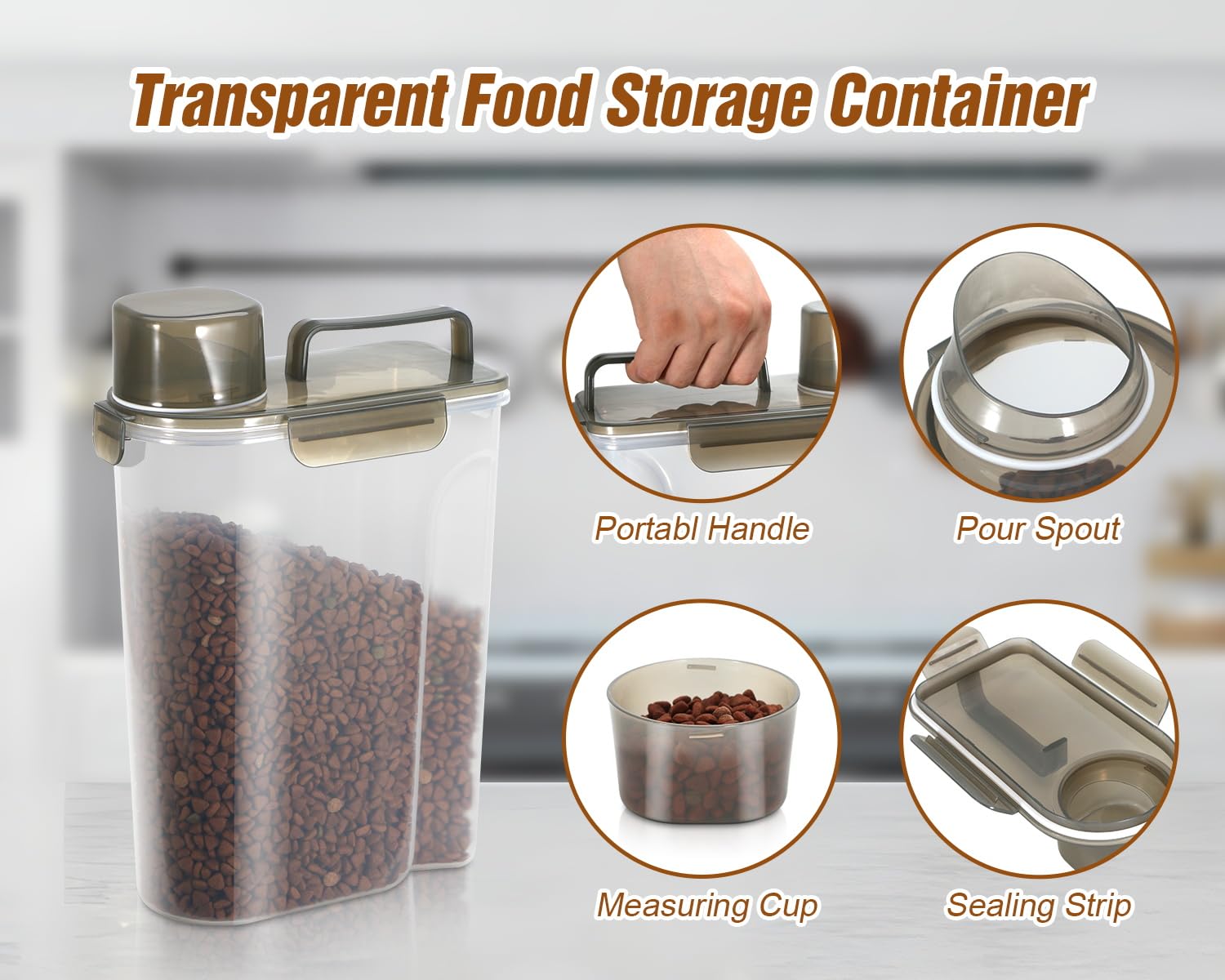 TBMax Large Airtight Pet Food Storage Container with Measuring Cup - 50Lbs Dog Food Dispenser, Cat & Small Animal Kibble Organizer, Bird Seed Container - Ideal for Home, Travel & Outdoor Use