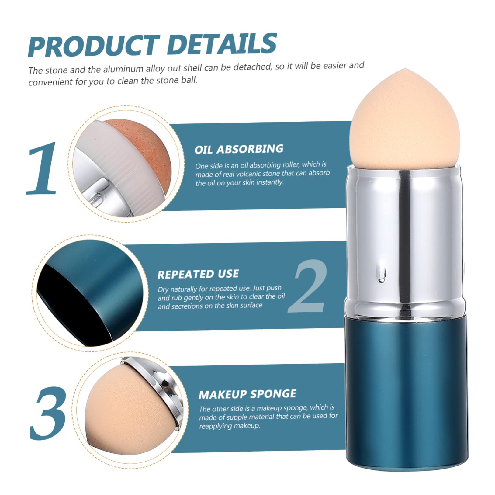 Oil Absorbing Volcanic Stone Face Roller - Aluminum Alloy Oil Control Ball for Makeup & Skincare | Portable Oil-Removing Gadget for Oily Skin, Touch-ups & On-the-Go Use