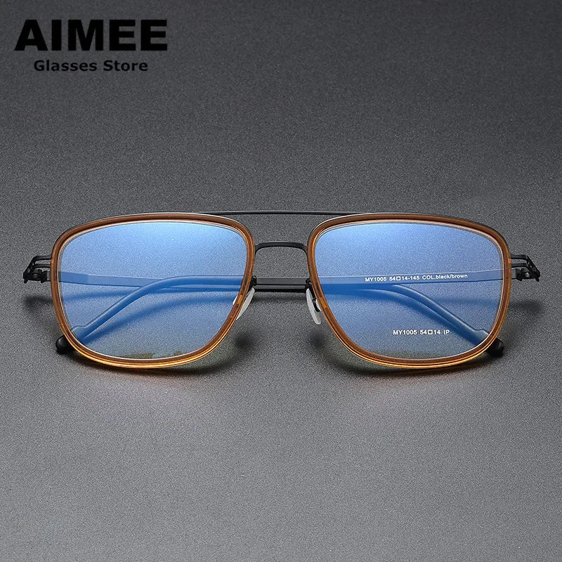 Aimee Unisex Full Rim Square Double Bridge Acetate Steel Eyeglasses 1315 - Stylish & Durable Frames for Men & Women - Perfect for Work, Reading & Fashion Accessories
