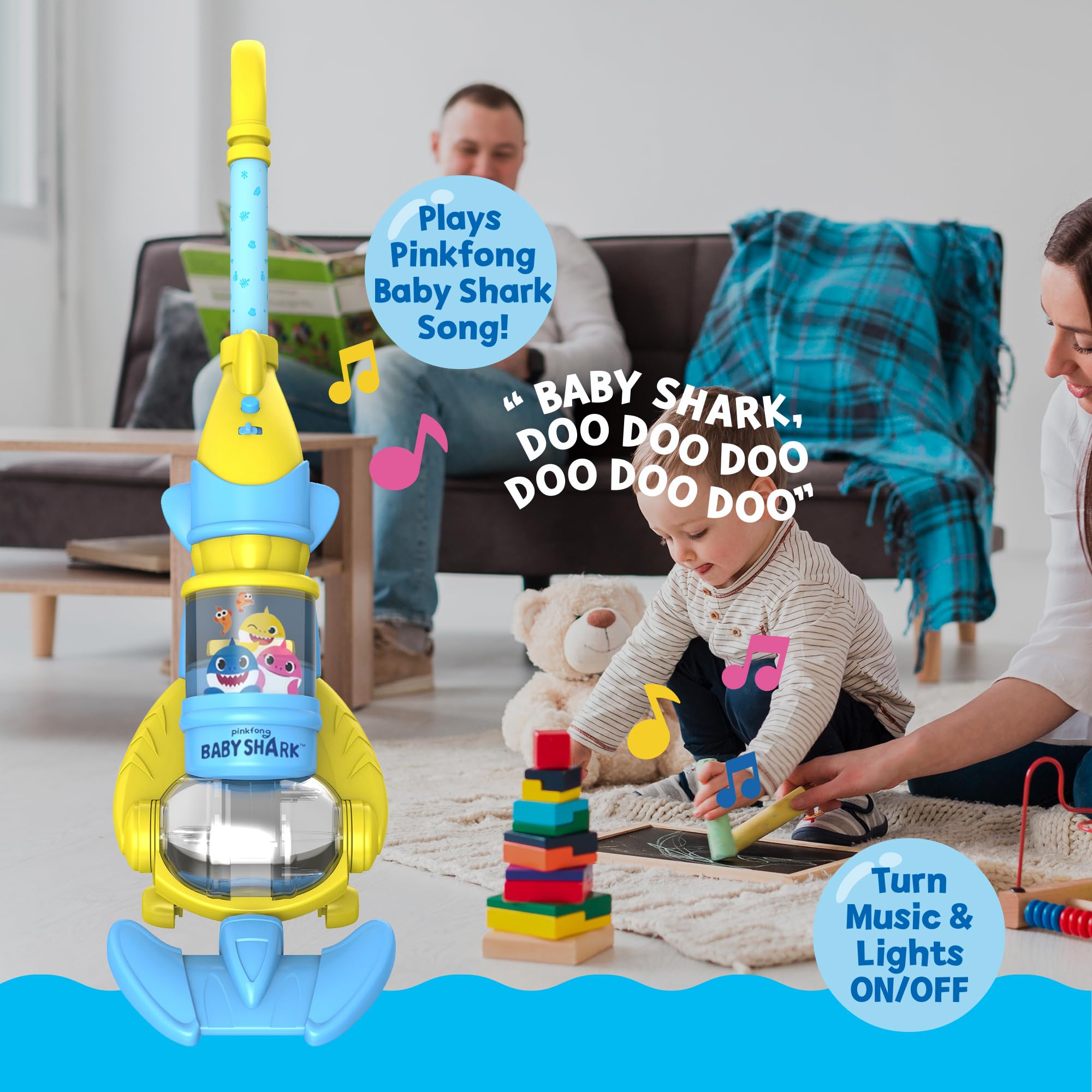 Pinkfong Baby Shark Kids Vacuum Cleaner Toy - Functional Toddler Vacuum with Lights & Realistic Sounds - Pretend Play Cleaning Toy for Boys & Girls Ages 2-5 - Perfect for Imaginative Play & Early Childhood Development