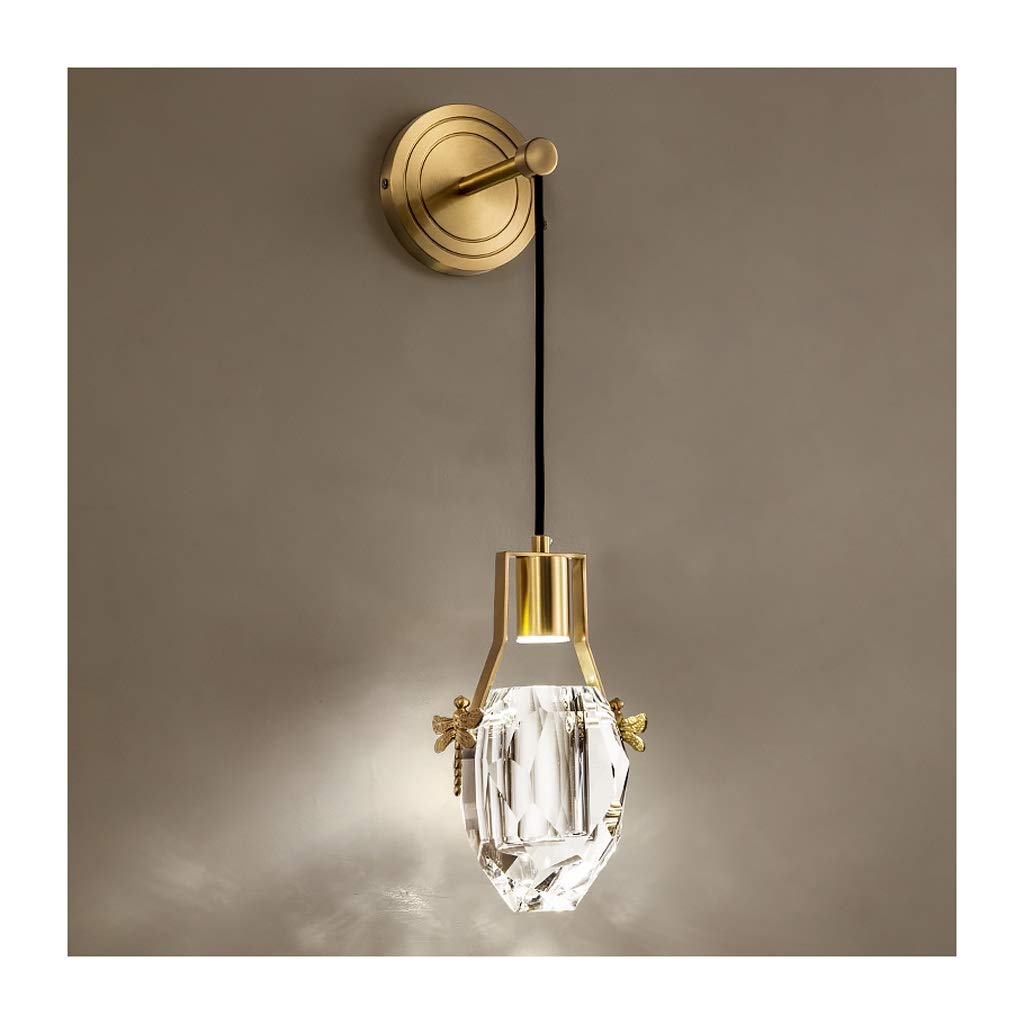 IAOHUO Modern Crystal Wall Lamp - Copper Fixed Sconce for Bedroom & Living Room Lighting - Minimalist Interior Decor for Bedside, Hallway, and Home Decoration