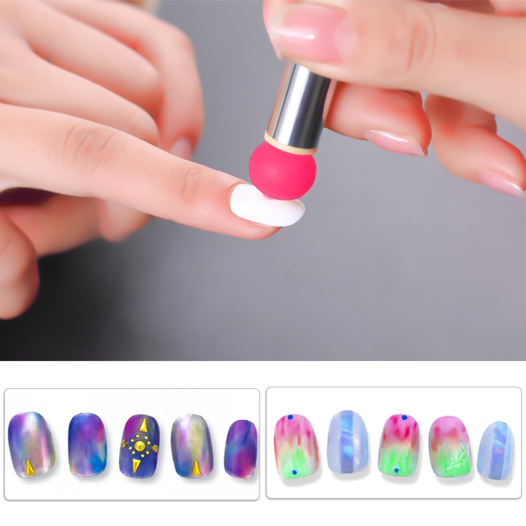 Silicone Nail Brush Set - 4 Dual-Tip Heads for Ombre & Dotting Art - Home Salon Use
