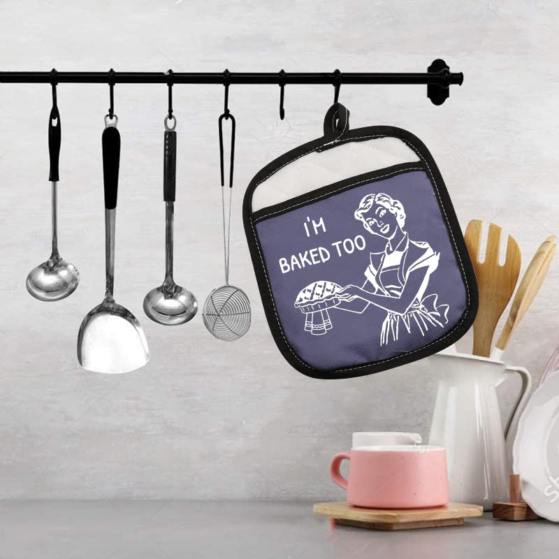 Funny Heat Resistant Oven Mitt with Pocket - 'I'm Baked Too' Novelty Baking Gift for Mom, Sister & Friends - Perfect for Kitchen, Baking & BBQ Parties