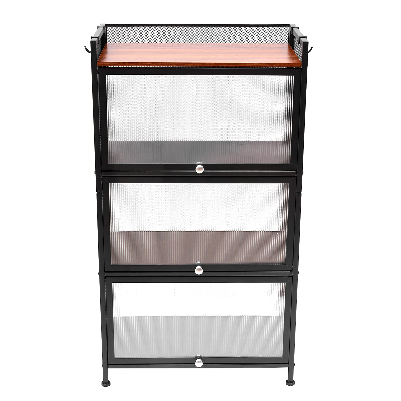 4-Tier Black Kitchen Storage Rack with Hooks - Bread Rack, Coffee Station & Microwave Organizer for Dishes, Pots & Pans - Stylish 43