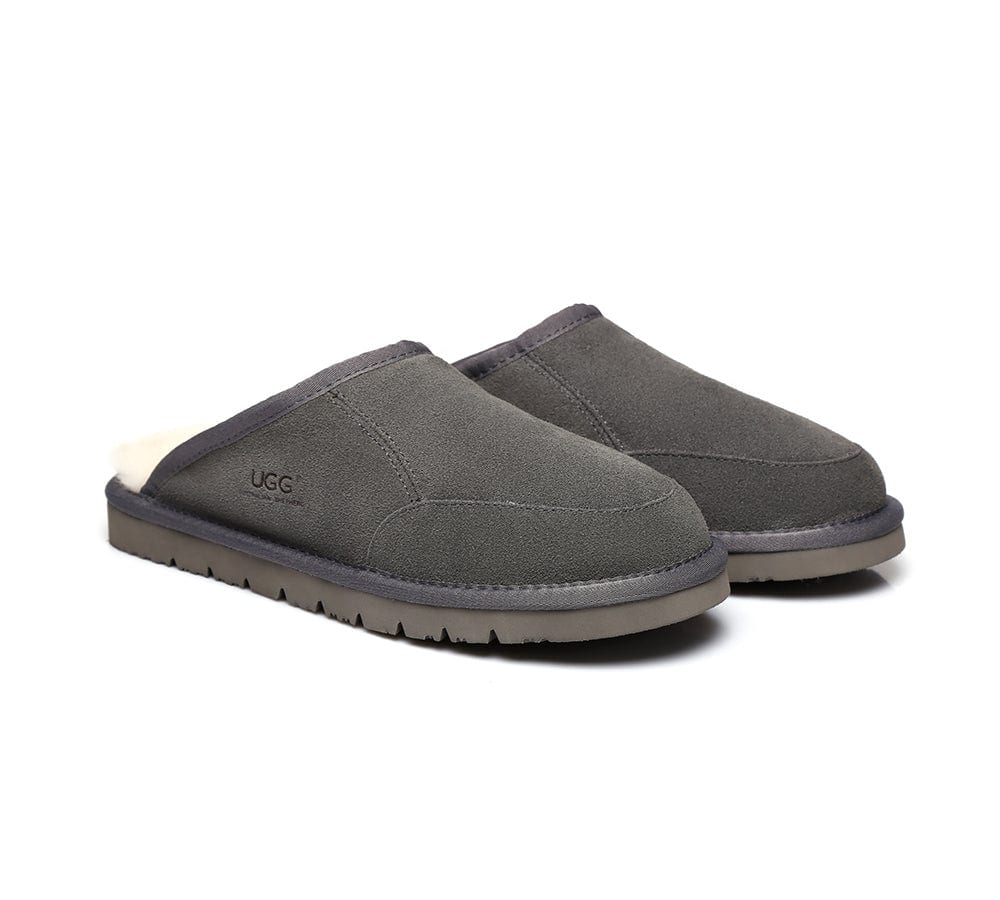 Australian Shepherd® UGG Slippers for Men - Genuine Sheepskin Wool Scuff Slippers - Cozy Indoor/Outdoor House Shoes for Winter Comfort & Relaxation at Home