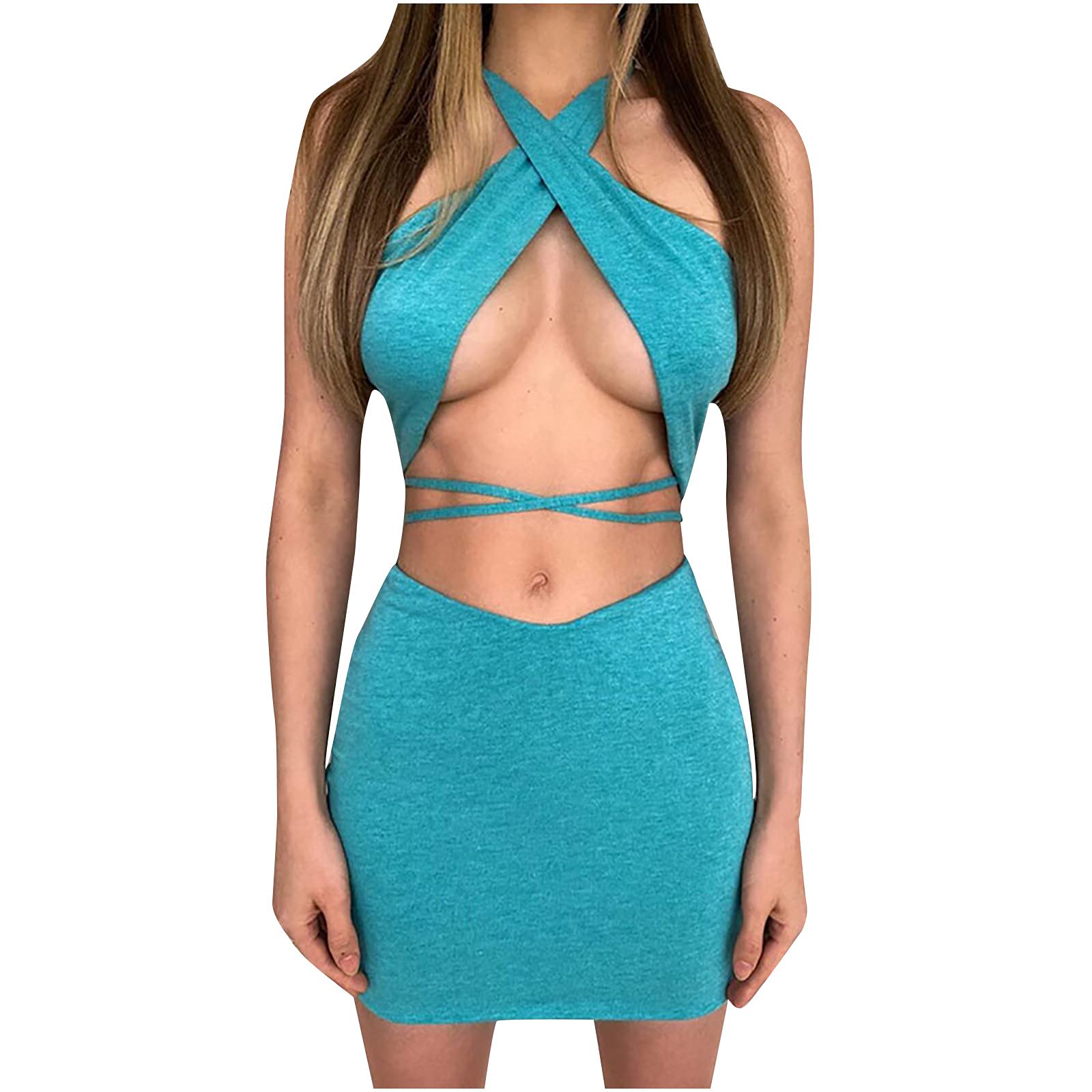 Sexy Women's Two Piece Pajama Set - Sleeveless Halter Nightdress & Skirt Top for Summer - Soft Matching Sleepwear Suits for Women | Perfect for Parties, Nightwear, Lounge Wear & Vacation | Cozy Home Outfit, Sleep Comfort, Romantic Date Night | Ideal for Beach Getaways, Bridal Showers, and Girls' Night Out | Great for Sleepovers, Spa Days, and Honeymoon Trips