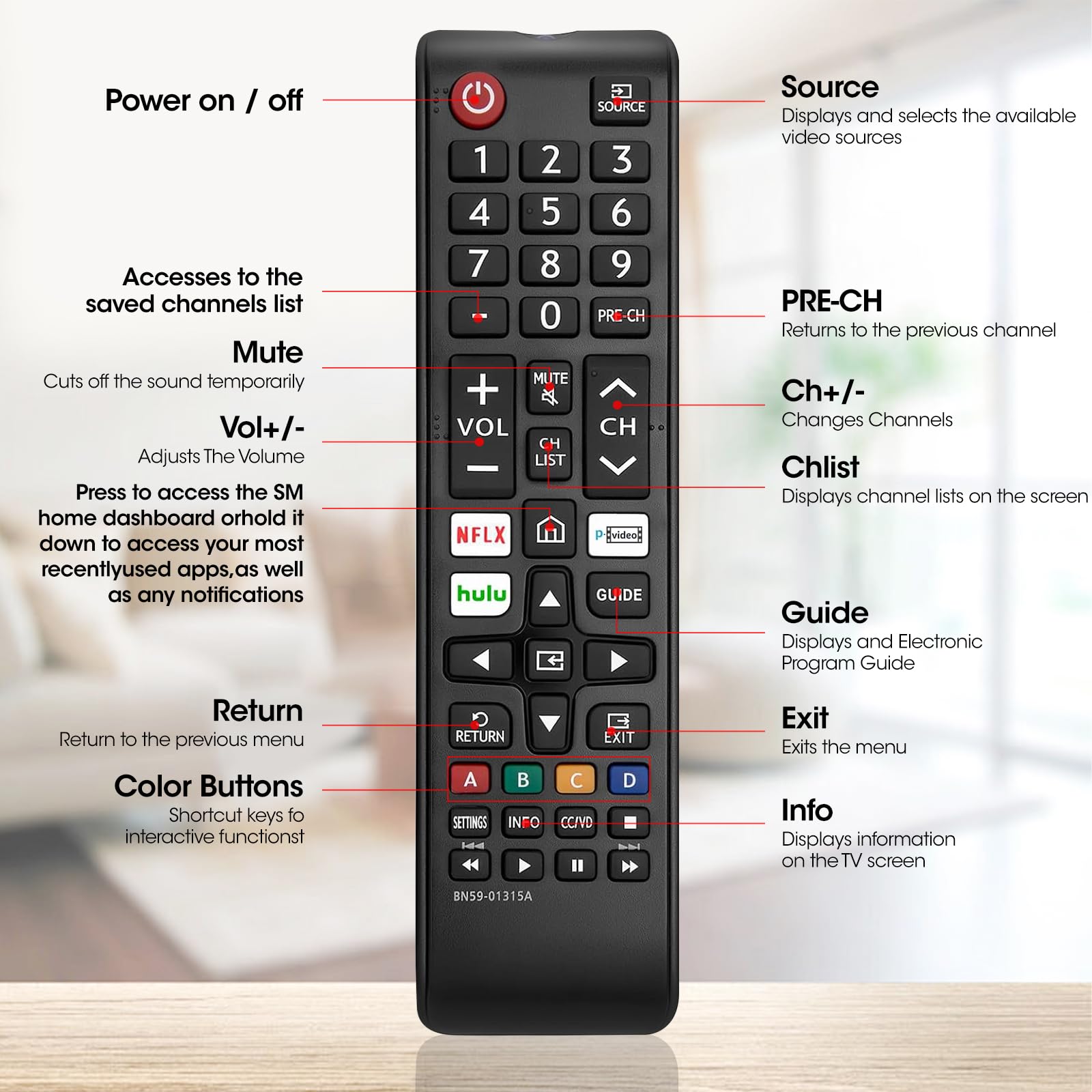 3-Pack Universal Samsung TV Remote Replacement - Compatible with All Samsung Smart, LCD, LED, 3D & HDTV Models (Perfect for Living Room, Bedroom & Home Theater Setup)