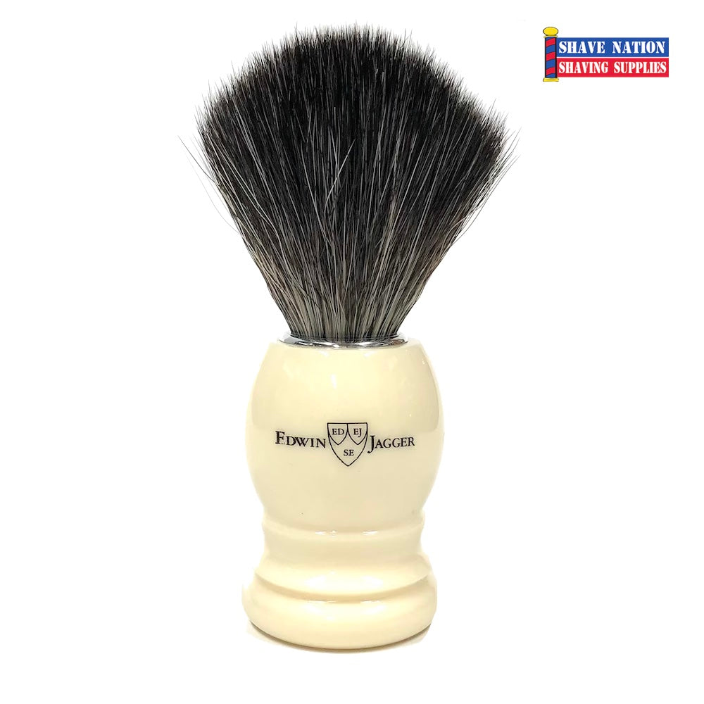 Edwin Jagger Ivory Handle Shaving Brush with Black Synthetic Fiber Bristles - Perfect for Wet Shaving & Grooming Routine